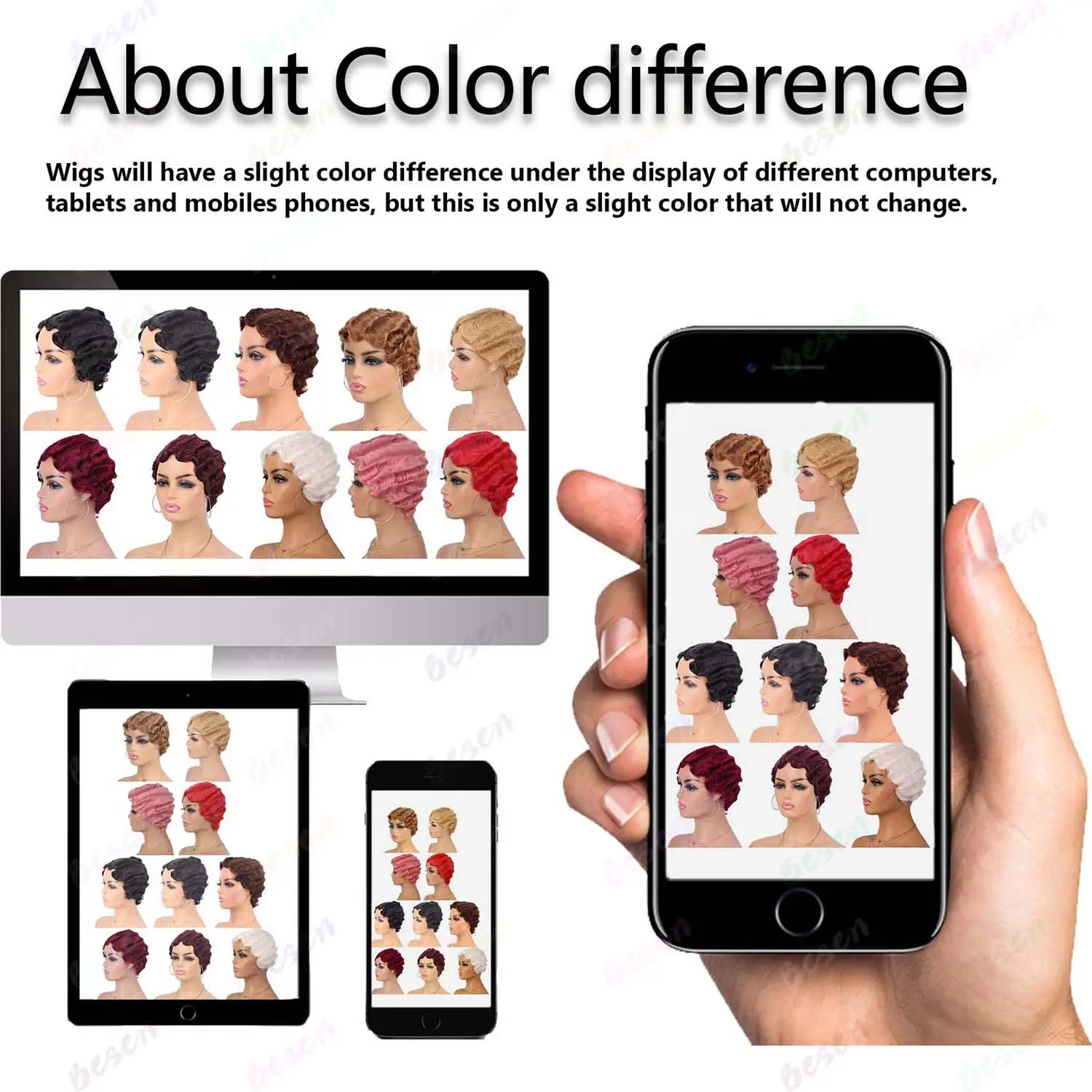 Synthetic Short Pink Wigs for Black Women Finger Wave Wig Pixie Cut Curly Wig for Women Short Wavy Hair Wigs, Multi-colored Wig