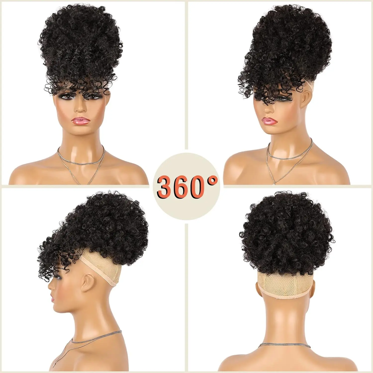 Synthetic Afro Puff Drawstring Ponytail with Bangs Ponytail Hair Extension Clip in Bangs Updo Hairpieces for Black Women Girls