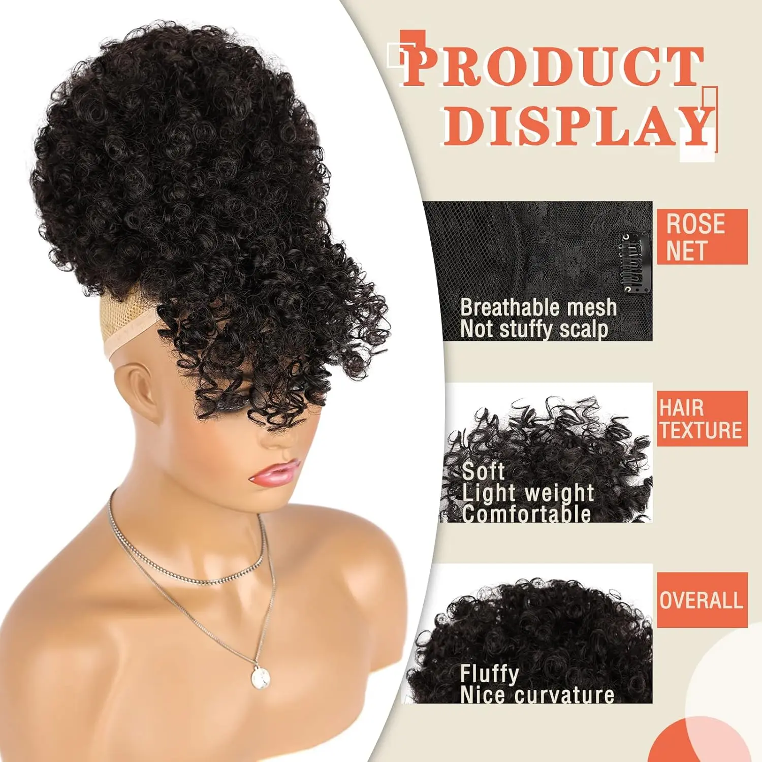 Synthetic Afro Puff Drawstring Ponytail with Bangs Ponytail Hair Extension Clip in Bangs Updo Hairpieces for Black Women Girls