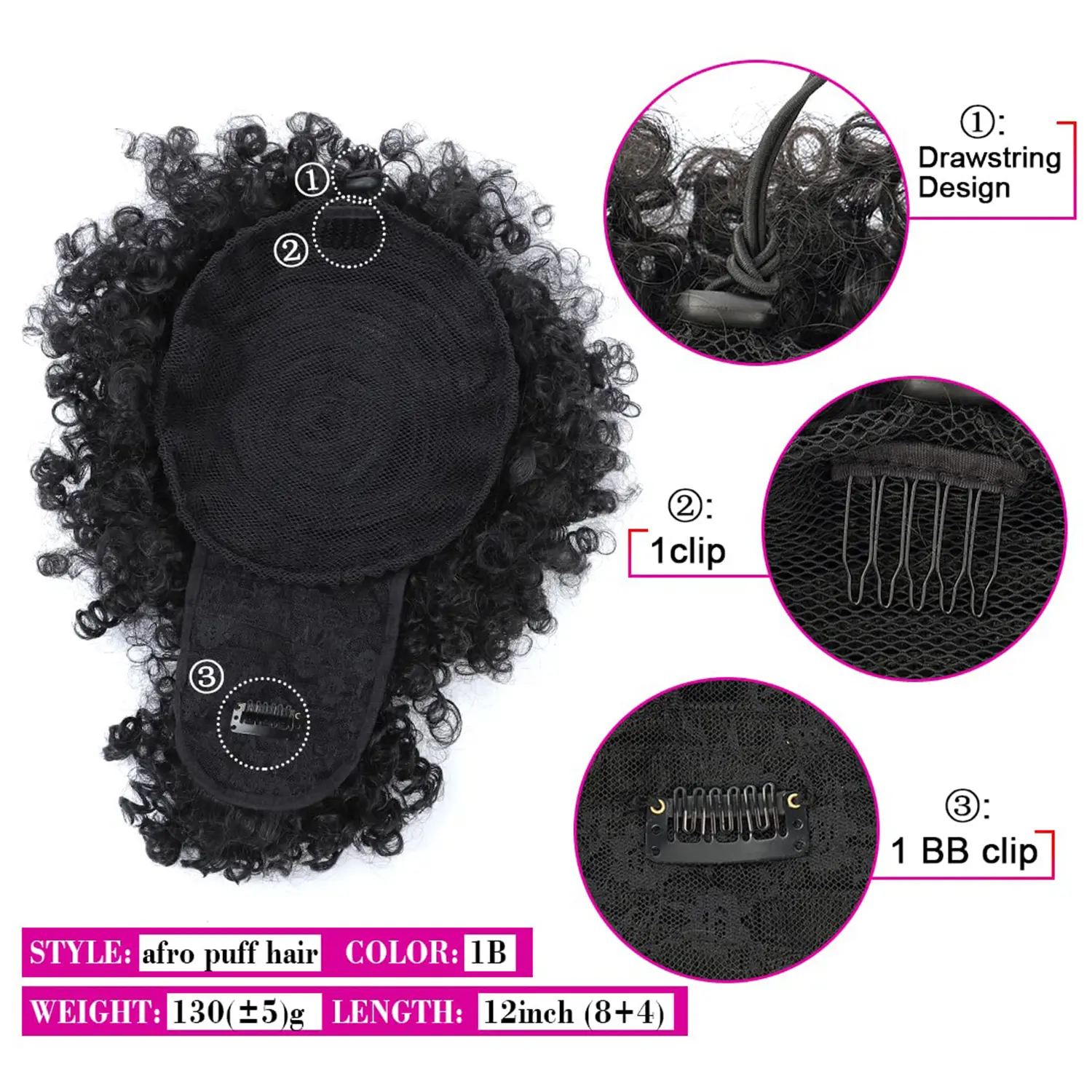 Synthetic Afro Puff Drawstring Ponytail with Bangs Ponytail Hair Extension Clip in Bangs Updo Hairpieces for Black Women Girls