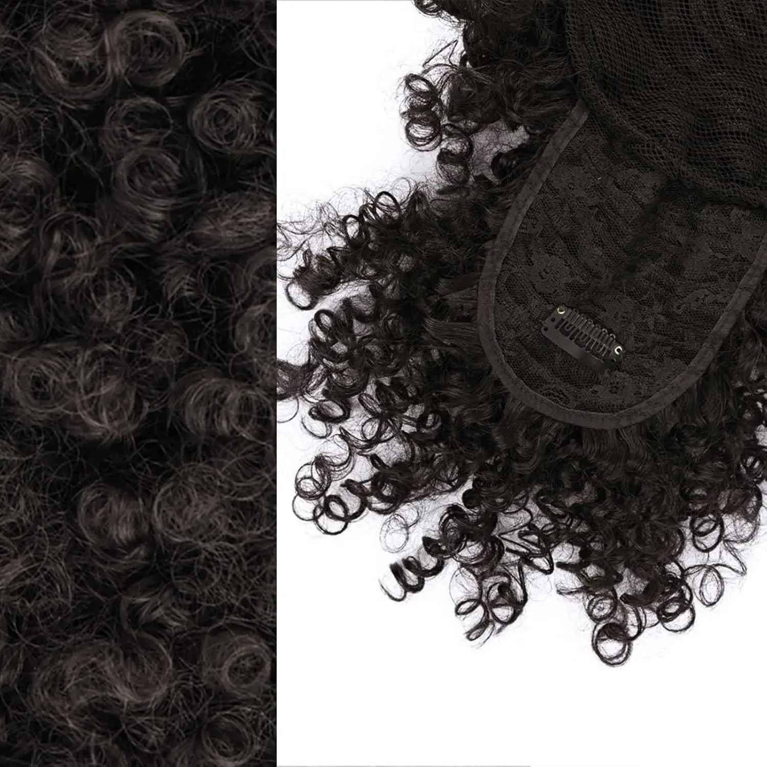 Synthetic Afro Puff Drawstring Ponytail with Bangs Ponytail Hair Extension Clip in Bangs Updo Hairpieces for Black Women Girls