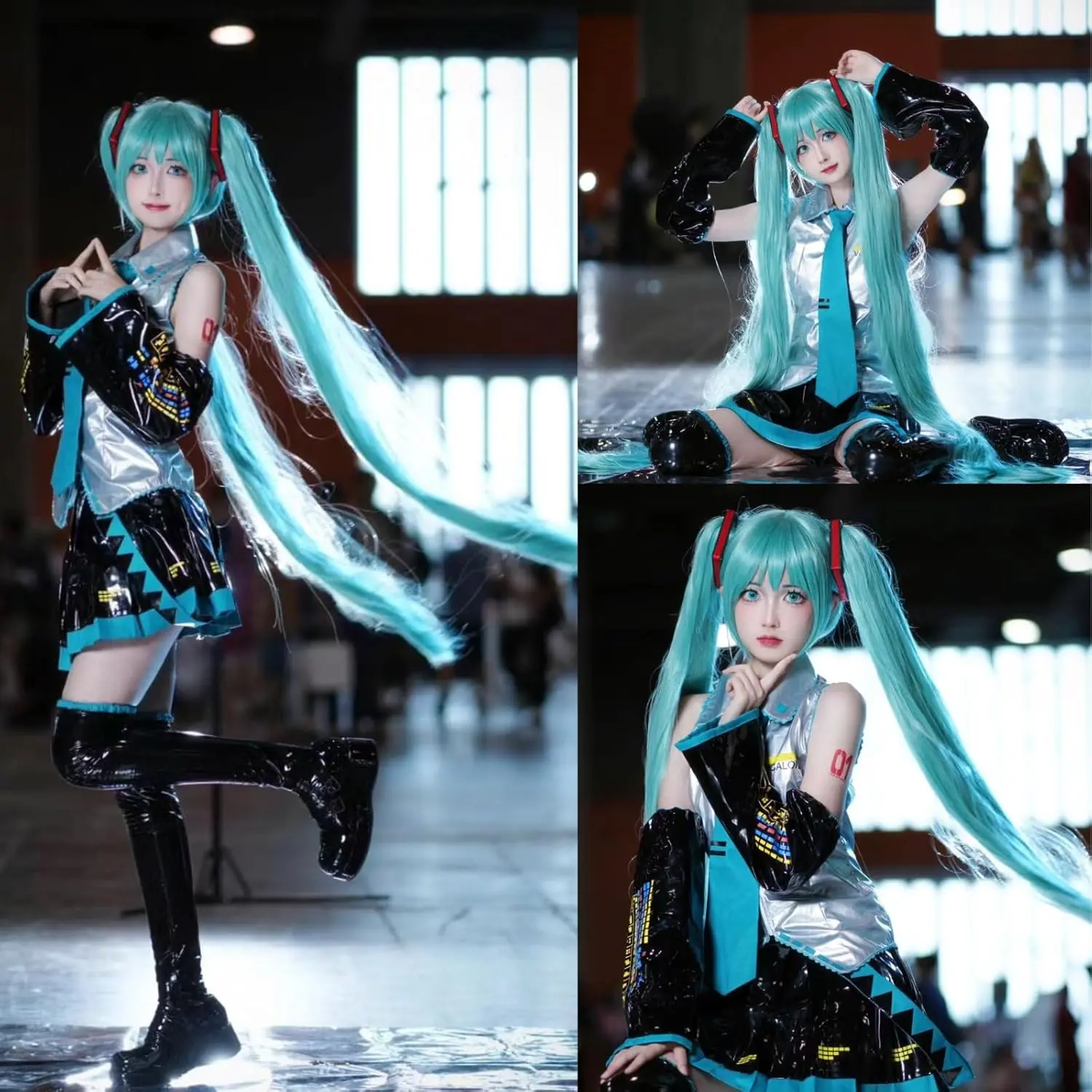 Synthetic Green Wig Cosplay with Bangs Long Straight Wig 2 Ponytail Peluca Verde for Women Lolita Wig with Pigtails Kawaii Wig