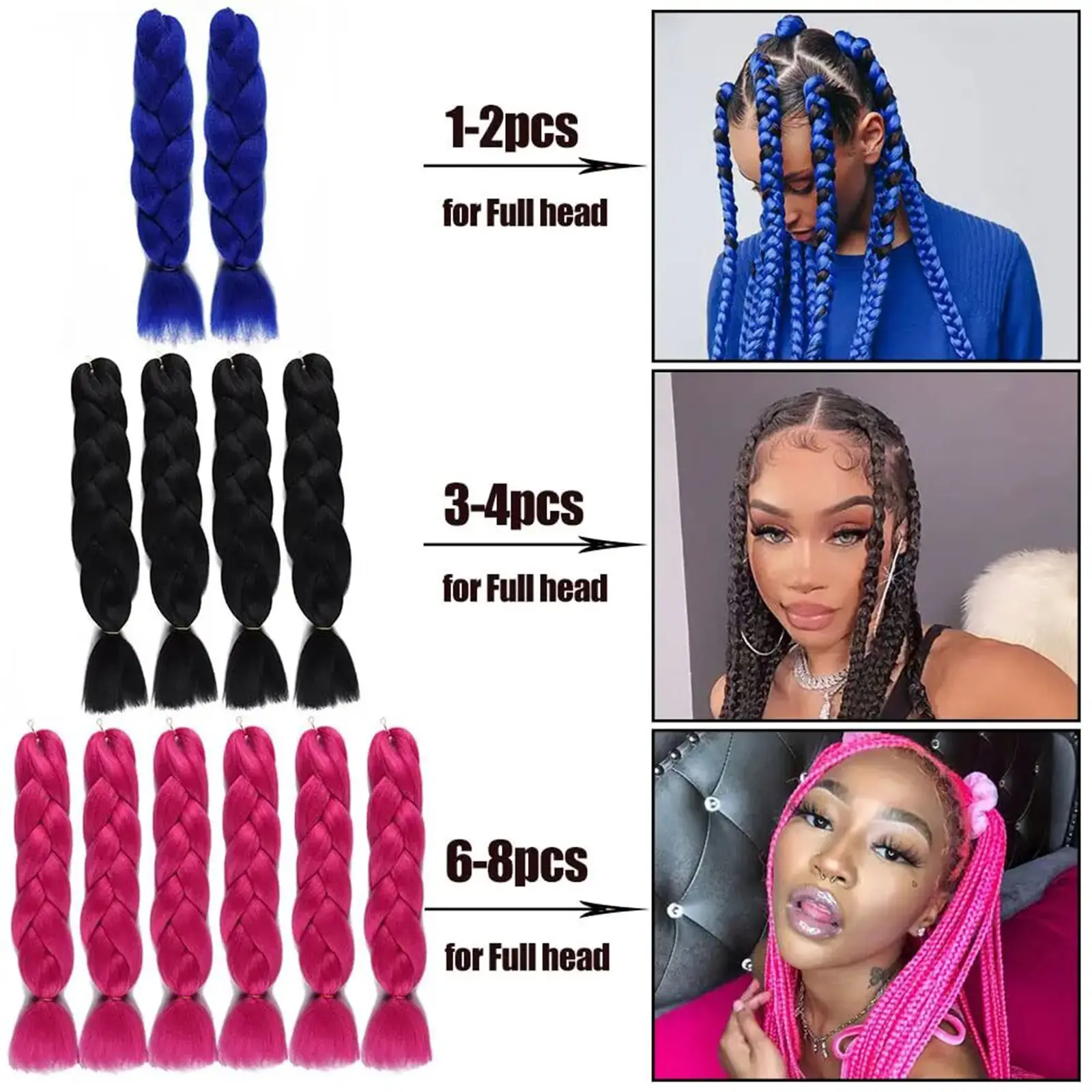 Synthetic 24inch 100g 1pcs Ombre Braiding Hair Colorful Jumbo Braiding Hair Extension Nature Hair Extensions for Women Girls