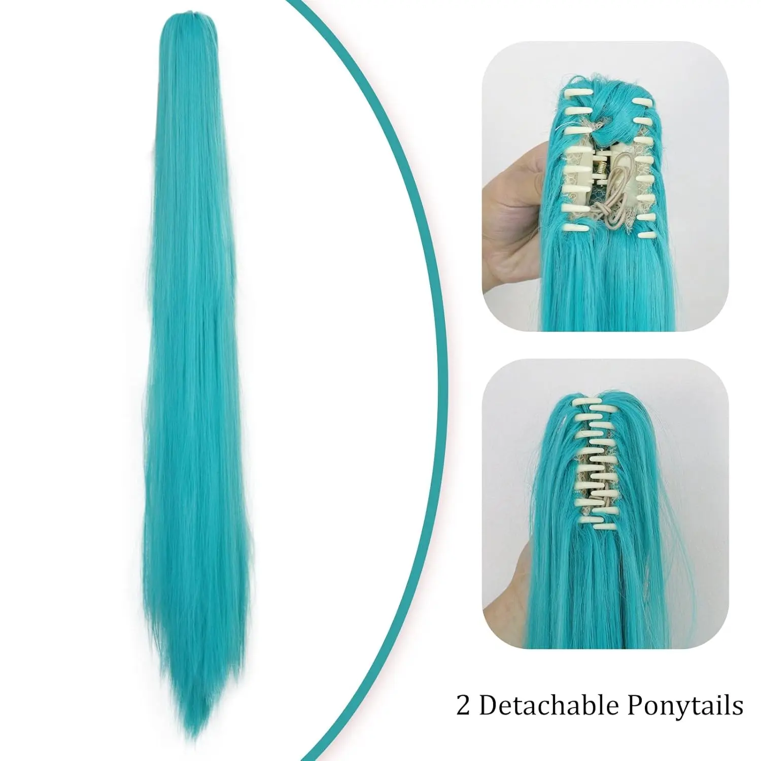 Synthetic Green Wig Cosplay with Bangs Long Straight Wig 2 Ponytail Peluca Verde for Women Lolita Wig with Pigtails Kawaii Wig