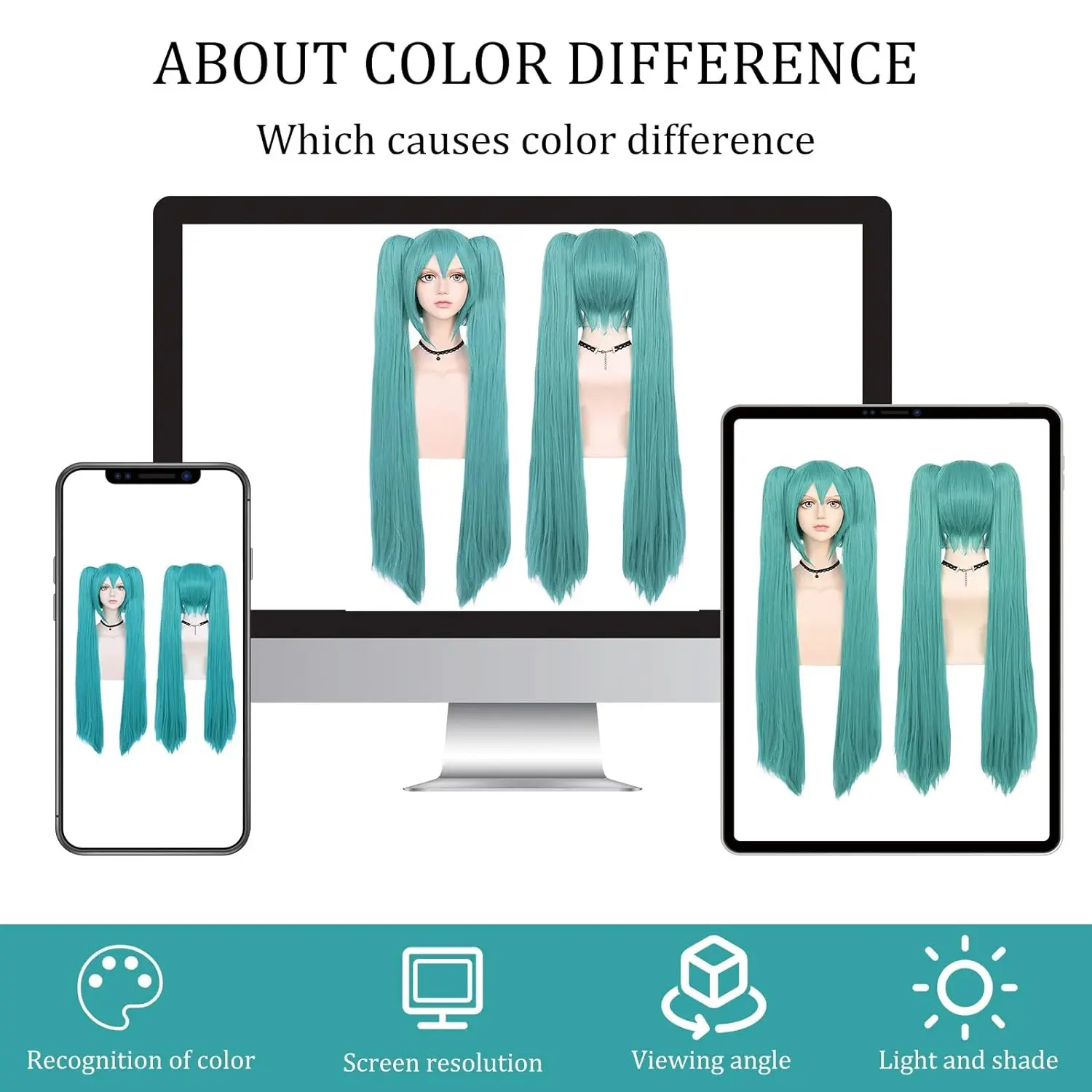 Synthetic Green Wig Cosplay with Bangs Long Straight Wig 2 Ponytail Peluca Verde for Women Lolita Wig with Pigtails Kawaii Wig