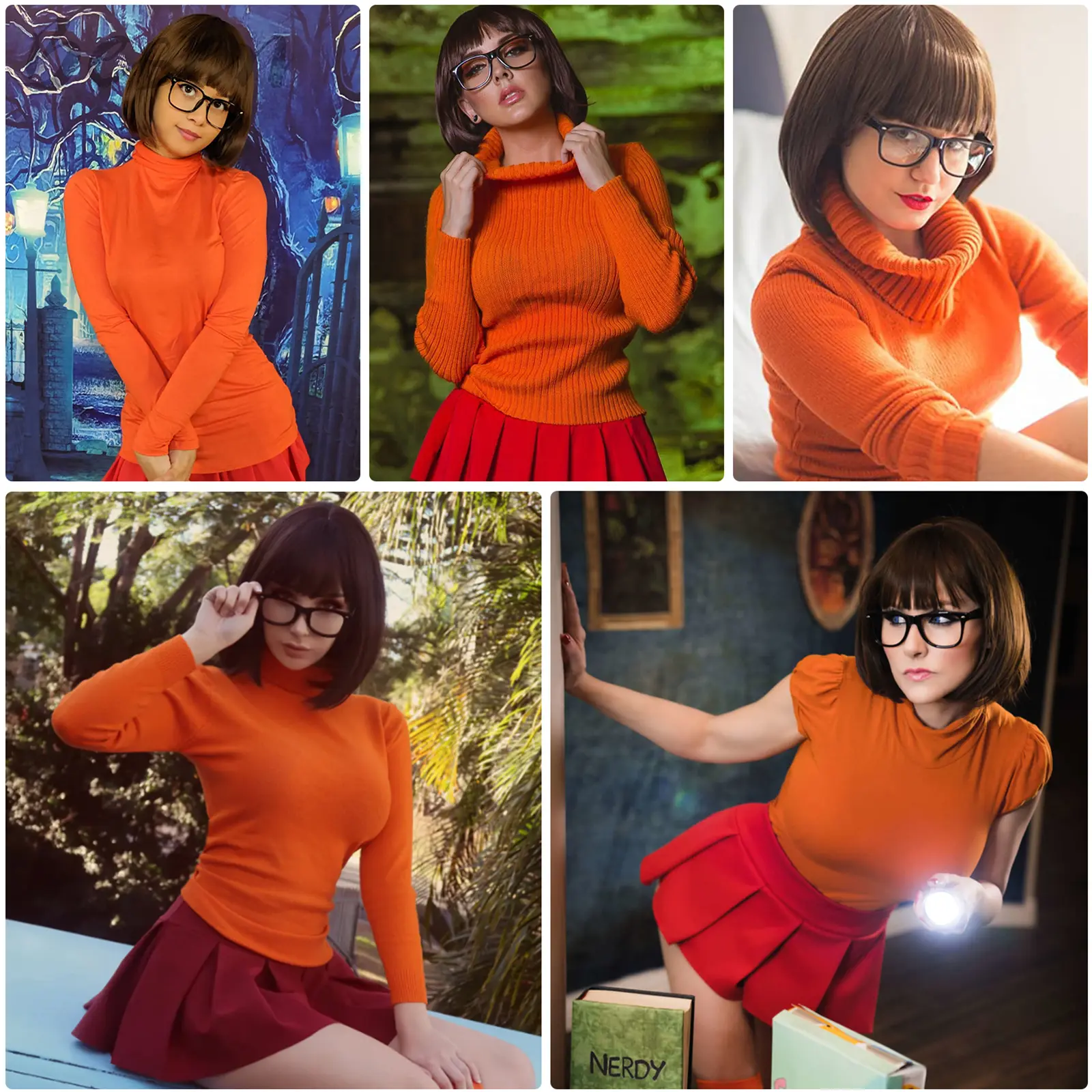 Synthetic Velma Wigs with Glasses for Women Brown Bob Wig with Bangs Women's Costume Cosplay Wigs for Daily Party Halloween Use