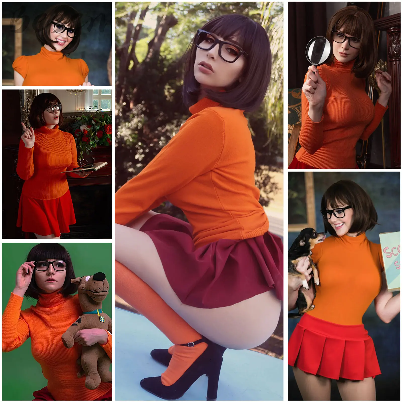 Synthetic Velma Wigs with Glasses for Women Brown Bob Wig with Bangs Women's Costume Cosplay Wigs for Daily Party Halloween Use