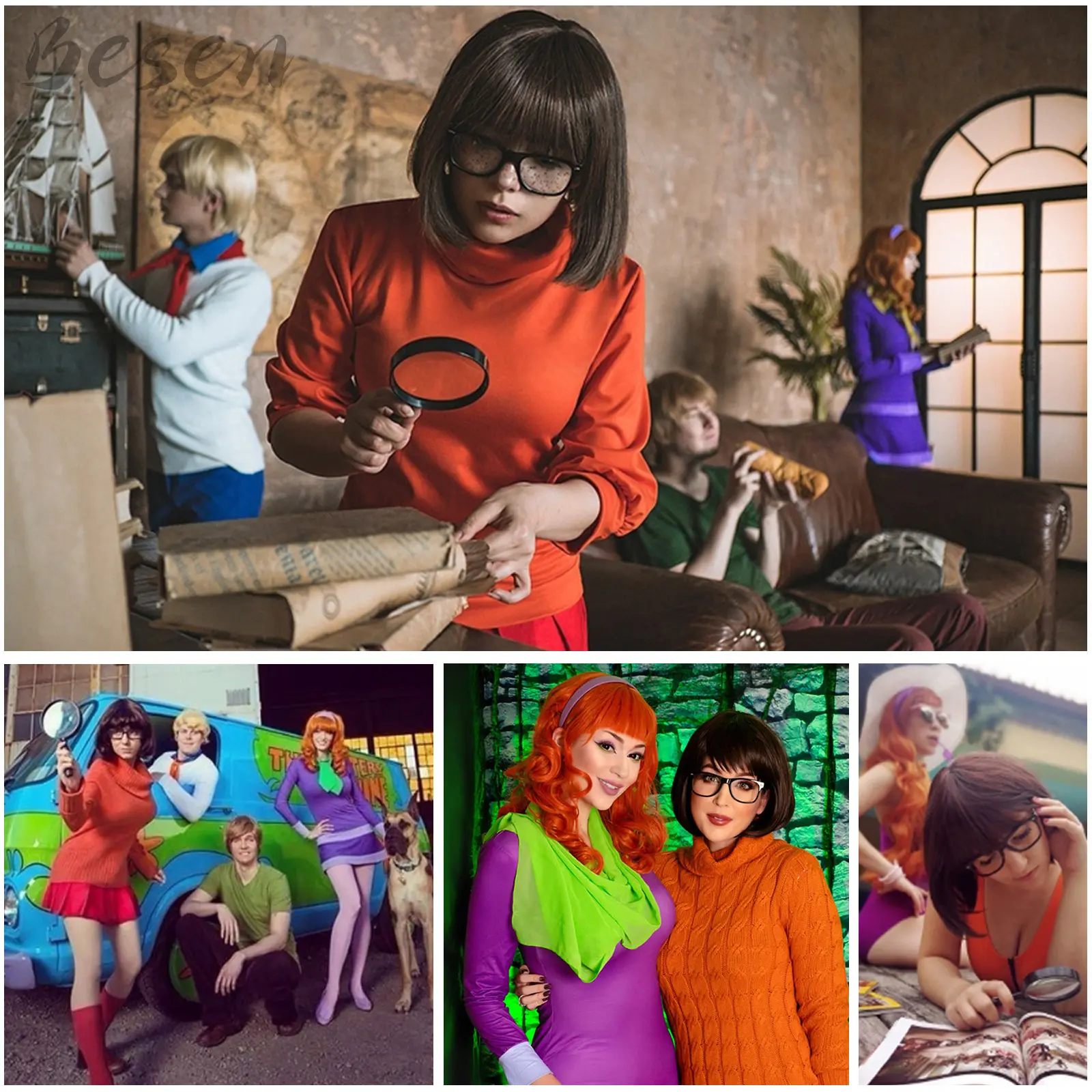 Synthetic Velma Wigs with Glasses for Women Brown Bob Wig with Bangs Women's Costume Cosplay Wigs for Daily Party Halloween Use