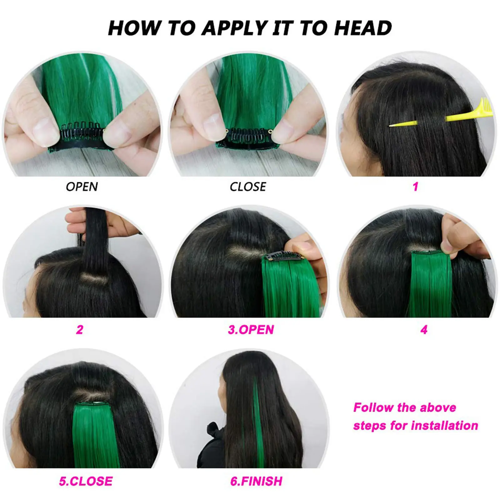 Synthetic 10Pcs Colored Party Highlights Clip in Hair Extensions for Girls Multi-colors Straight Hair  Hairpieces for Daily Use