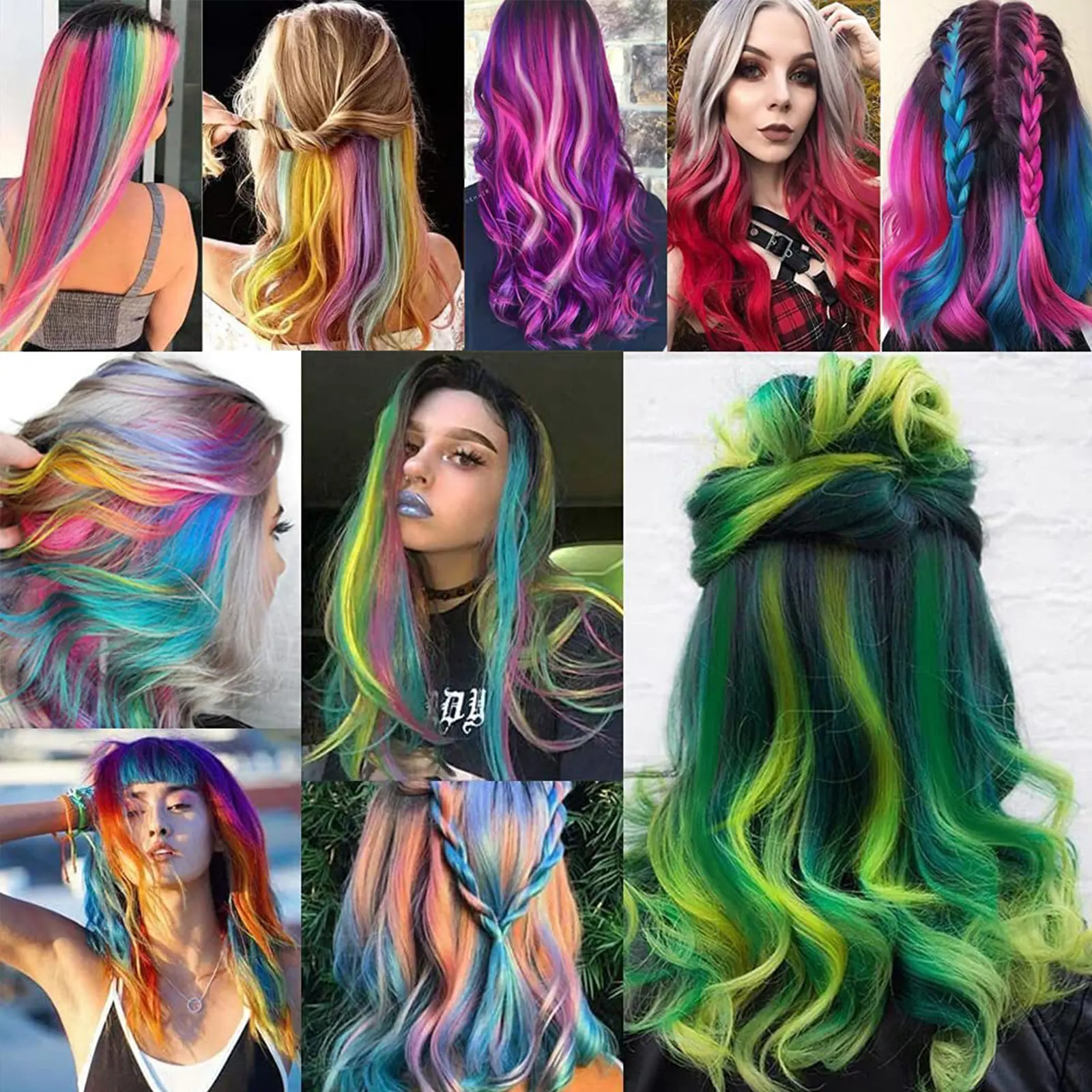 Synthetic 10Pcs Colored Party Highlights Clip in Hair Extensions for Girls Multi-colors Straight Hair  Hairpieces for Daily Use