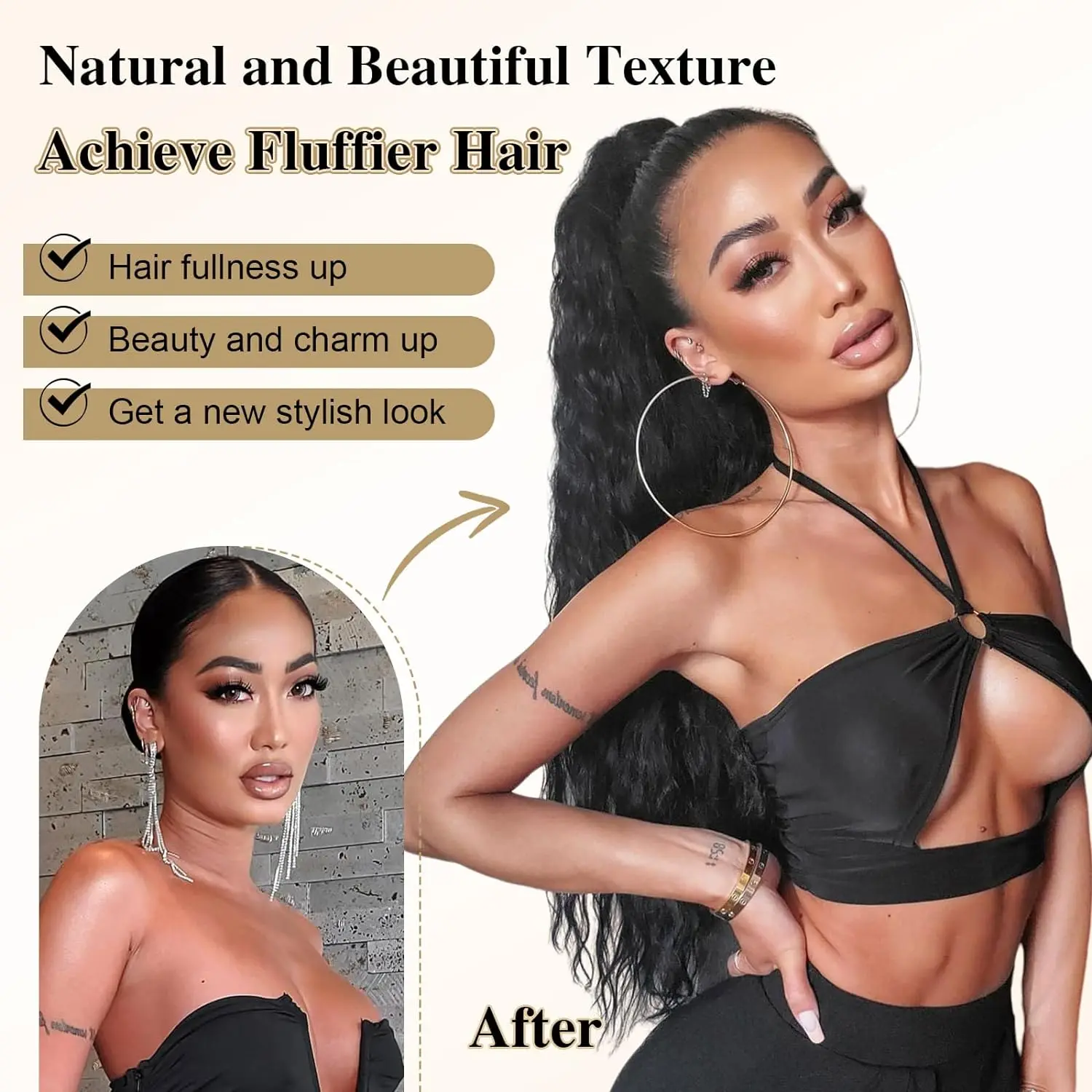 Synthetic Corn Wave Ponytail Extension Long Wavy Curly Wrap Around Ponytail Clip in Ponytail Hairpiece for Women Girls Daily Use