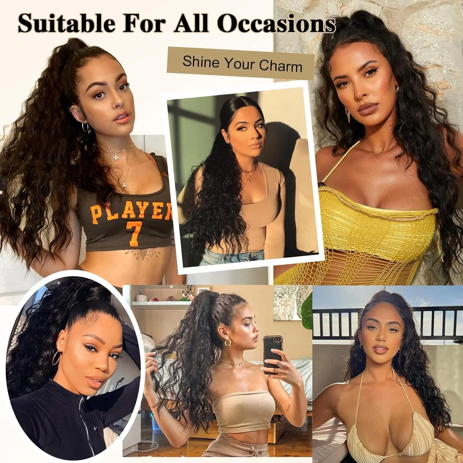 Synthetic Corn Wave Ponytail Extension Long Wavy Curly Wrap Around Ponytail Clip in Ponytail Hairpiece for Women Girls Daily Use