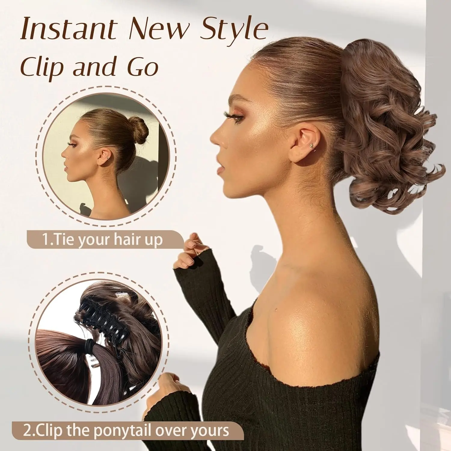 Synthetic Short Ponytail Extension Claw Clip in Hair Extensions for Women Curly Wavy Ponytails Updo Hair Pieces for Kids Girls