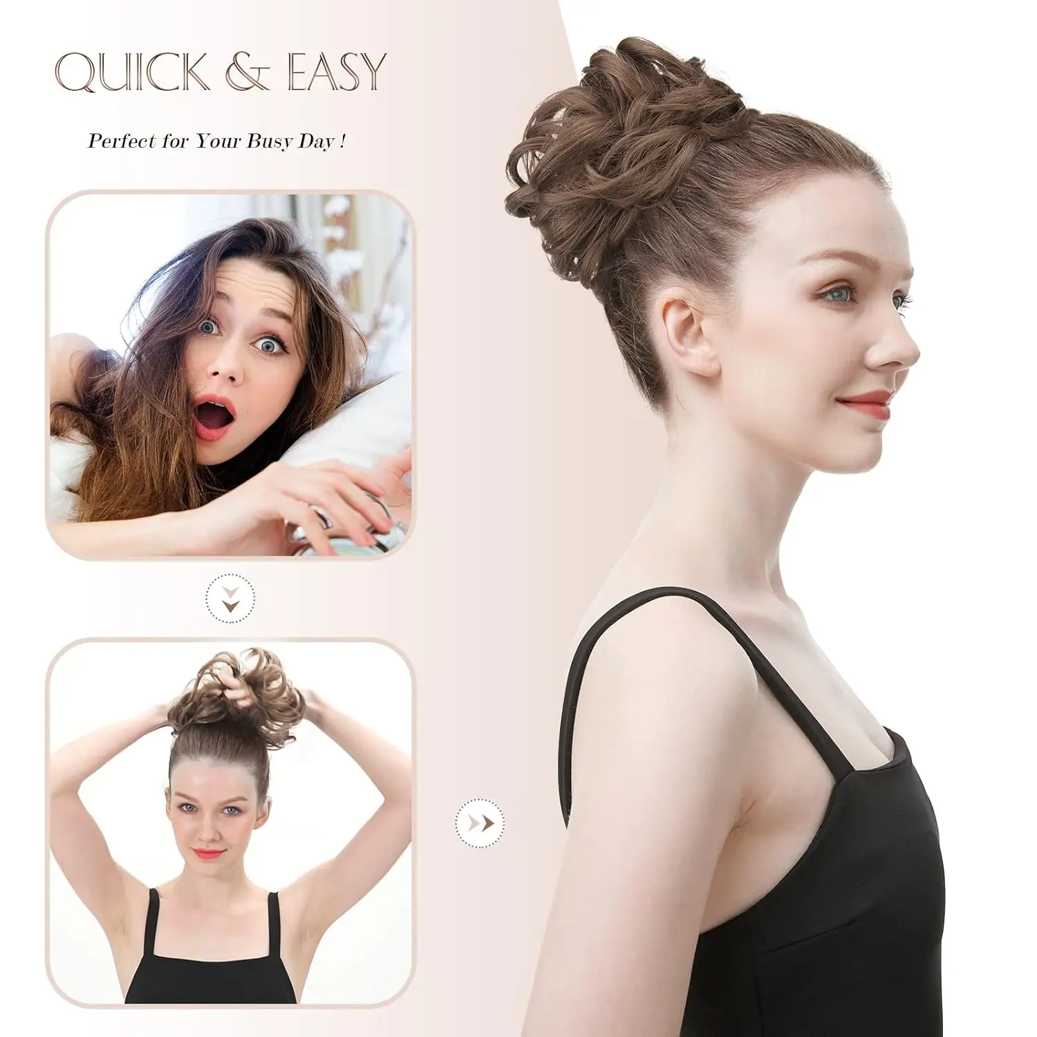 Synthetic 1Pcs Messy Hair Bun Hair Pieces Curly Wavy Off Hair Bun Scrunchies Extensions Tousled Updo Hairpieces for Women Girls