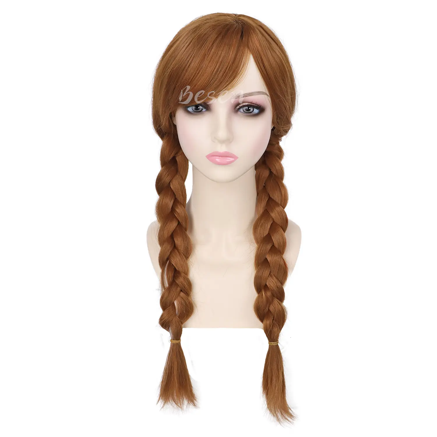 Synthetic Long Braided Brown Wigs with Bangs for Girls Anna Princess Wig Anime Cosplay Briad Wig for Halloween Christmas Party
