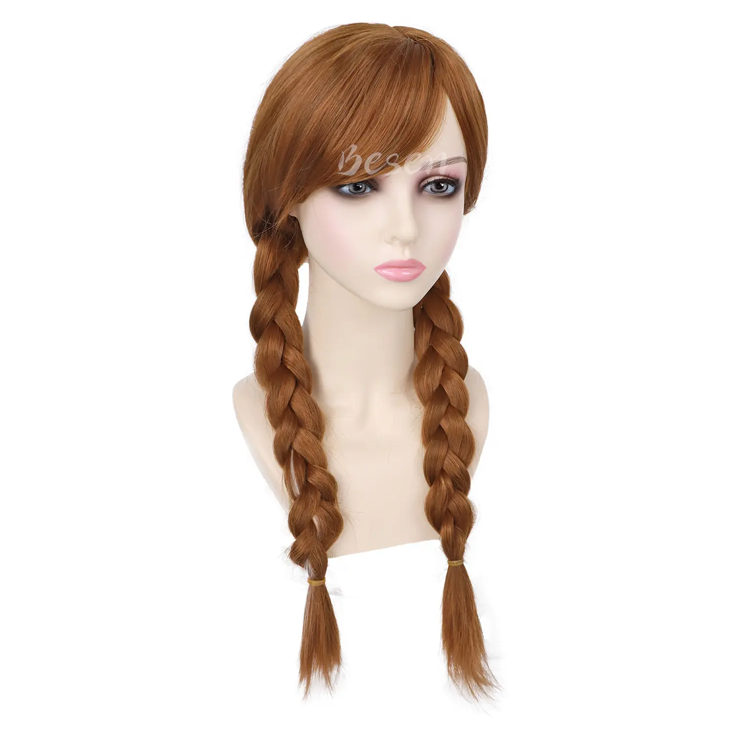 Synthetic Long Braided Brown Wigs with Bangs for Girls Anna Princess Wig Anime Cosplay Briad Wig for Halloween Christmas Party