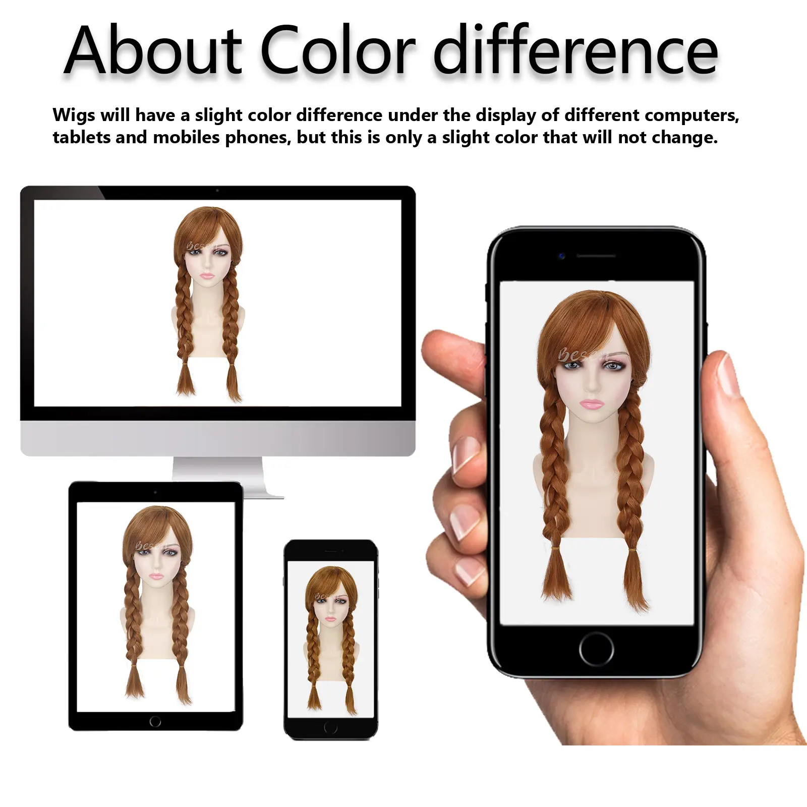 Synthetic Long Braided Brown Wigs with Bangs for Girls Anna Princess Wig Anime Cosplay Briad Wig for Halloween Christmas Party