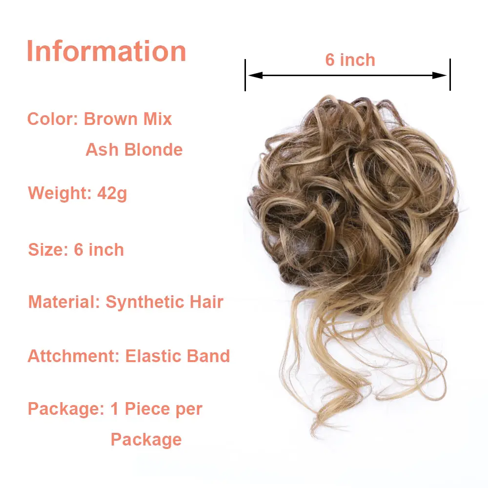 Synthetic Messy Bun Hair Piece Tousled Updo Hair Buns Extension Elastic Hair Band Hair Pieces Curly Hair Bun Scrunchie for Women