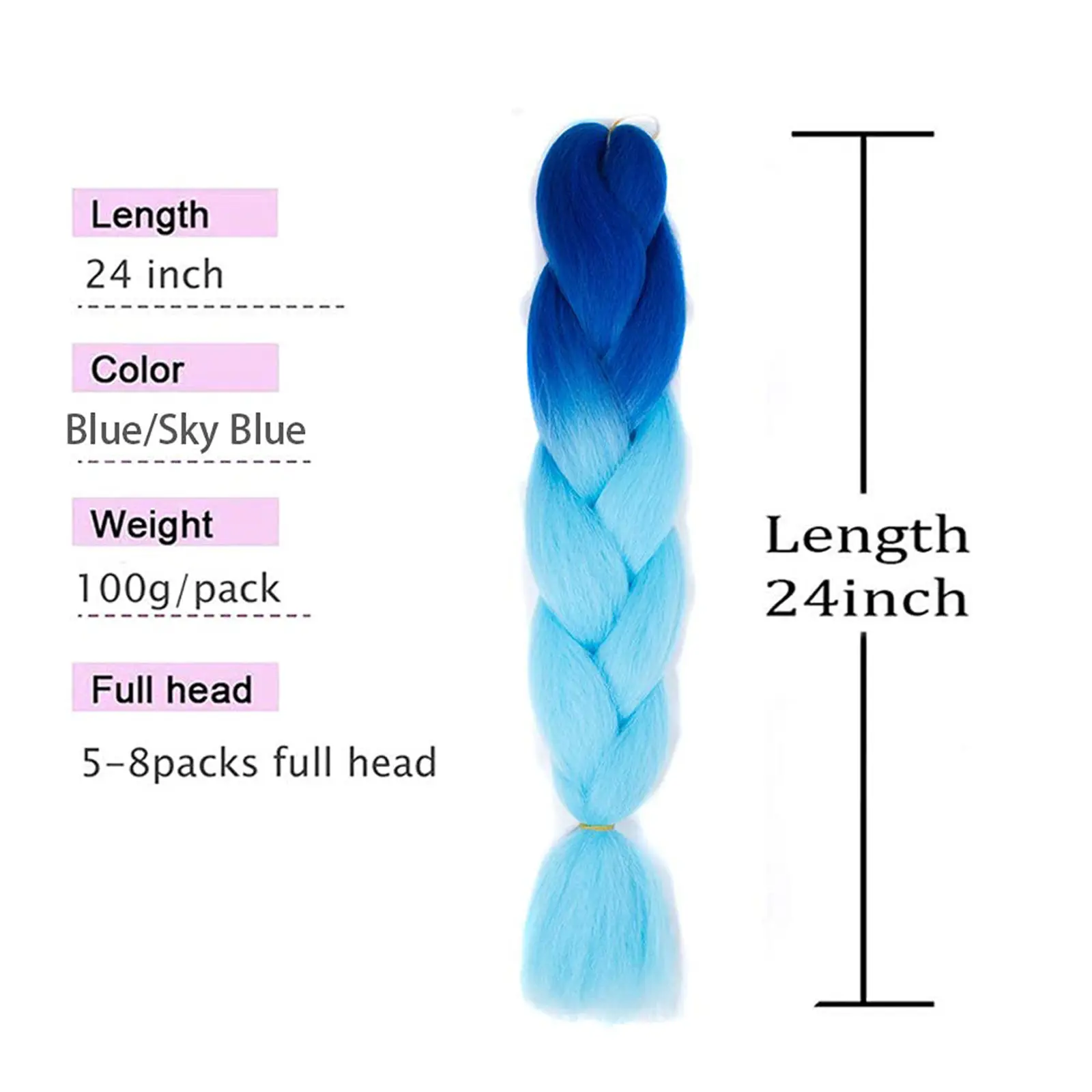 Synthetic 24inch 100g 1Pcs Jumbo Braiding Hair Ombre Braiding Hair High Temperature Synthetic Crochet Braids Hair Extensions