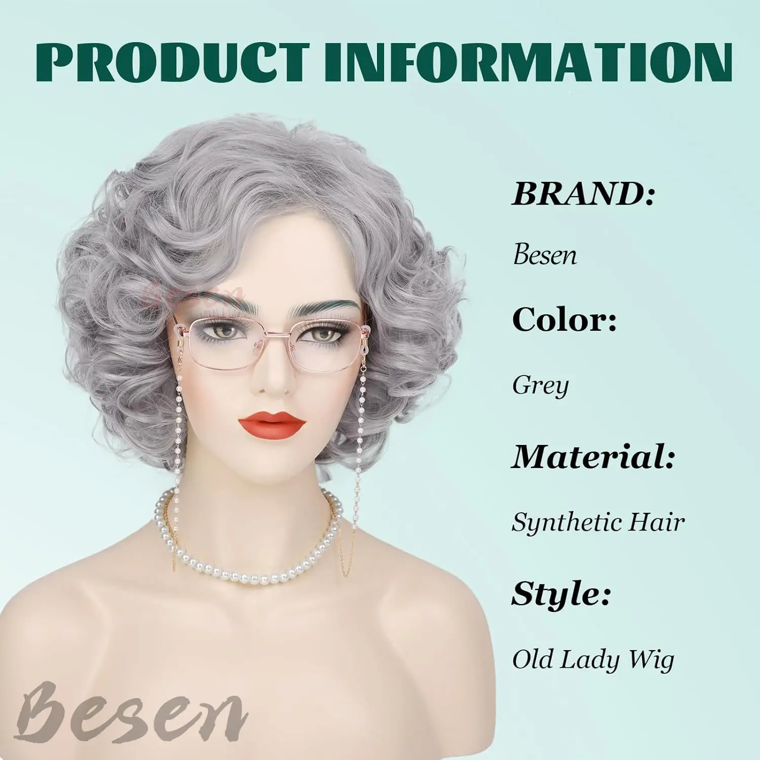 Synthetic Old Lady Wigs Short Grey Curly Grandma Wig for 100th Days of School Mrs Claus Cosplay Costume Halloween Party Wigs