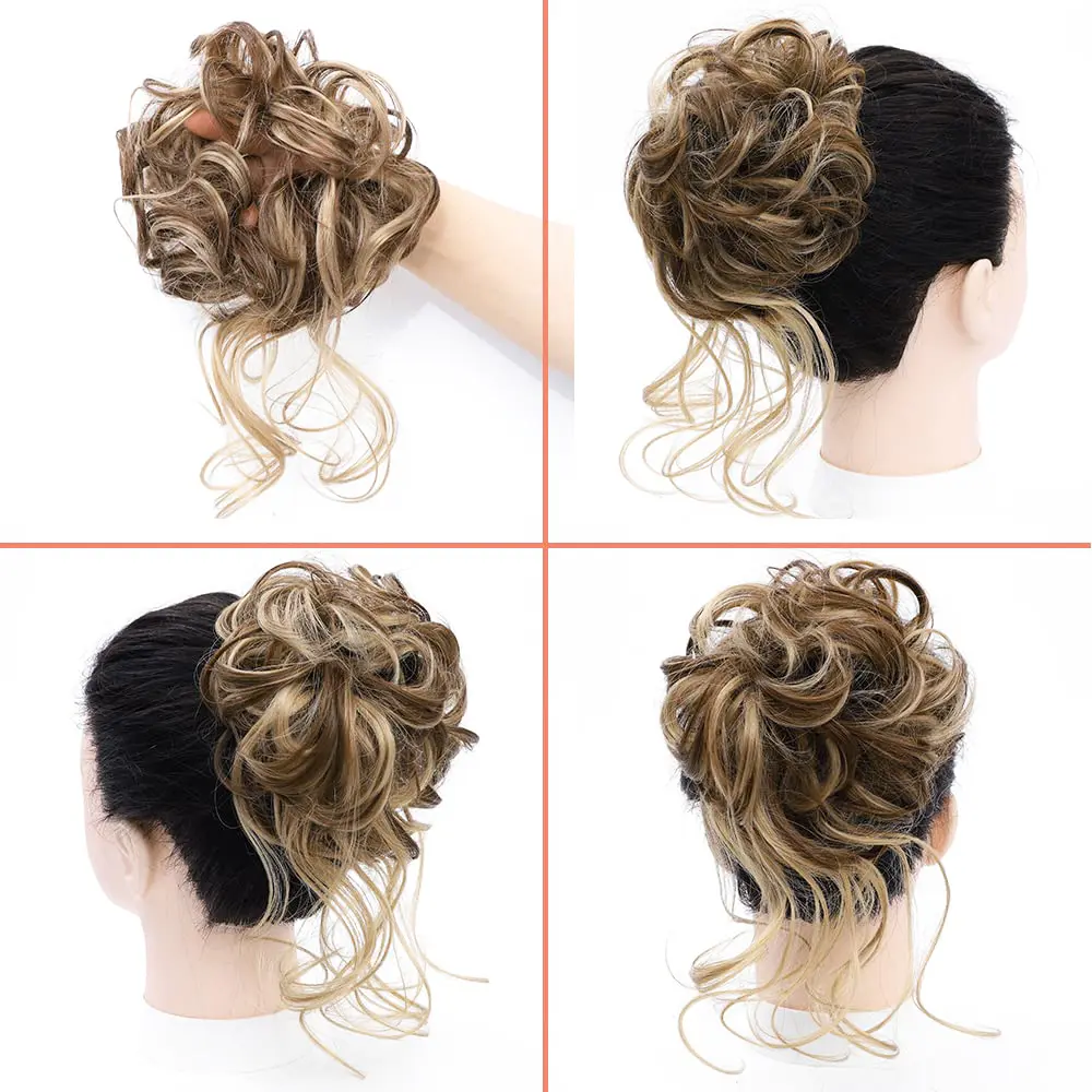 Synthetic Messy Bun Hair Piece Tousled Updo Hair Buns Extension Elastic Hair Band Hair Pieces Curly Hair Bun Scrunchie for Women