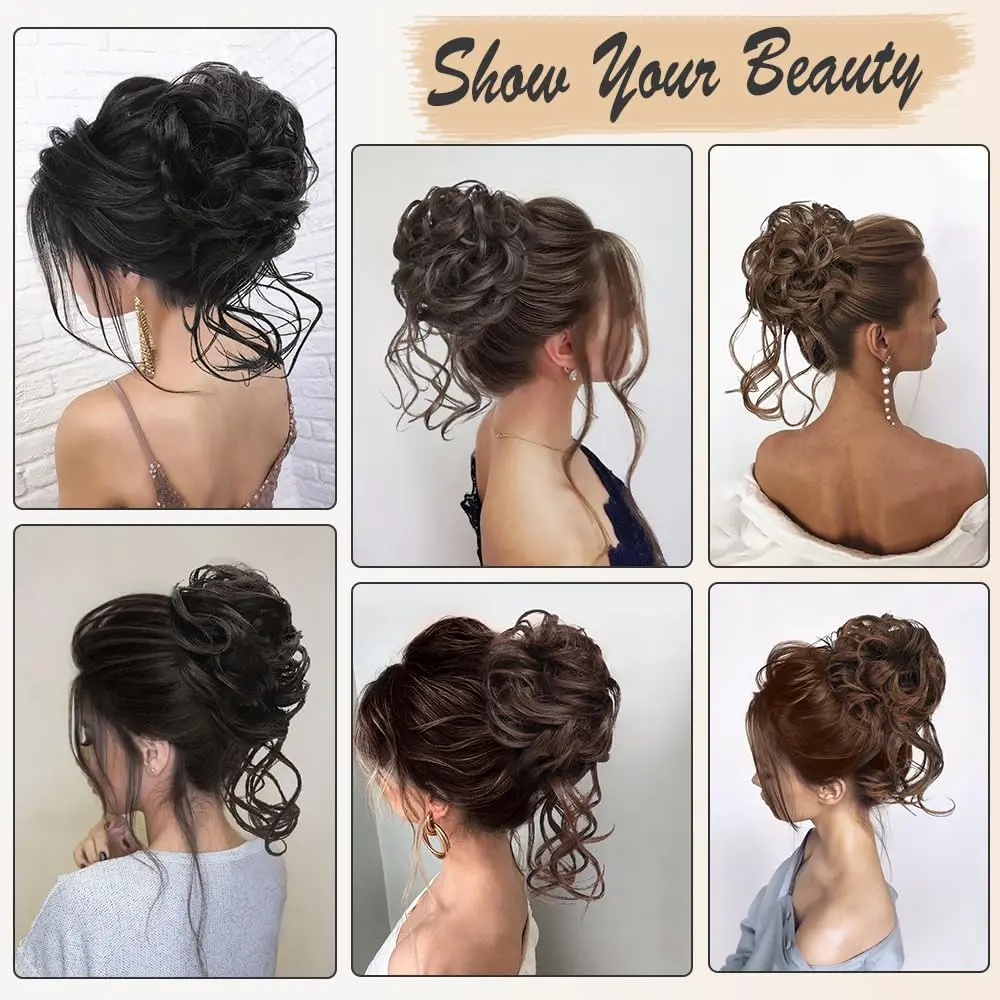 Synthetic Messy Bun Hair Piece Tousled Updo Hair Buns Extension Elastic Hair Band Hair Pieces Curly Hair Bun Scrunchie for Women