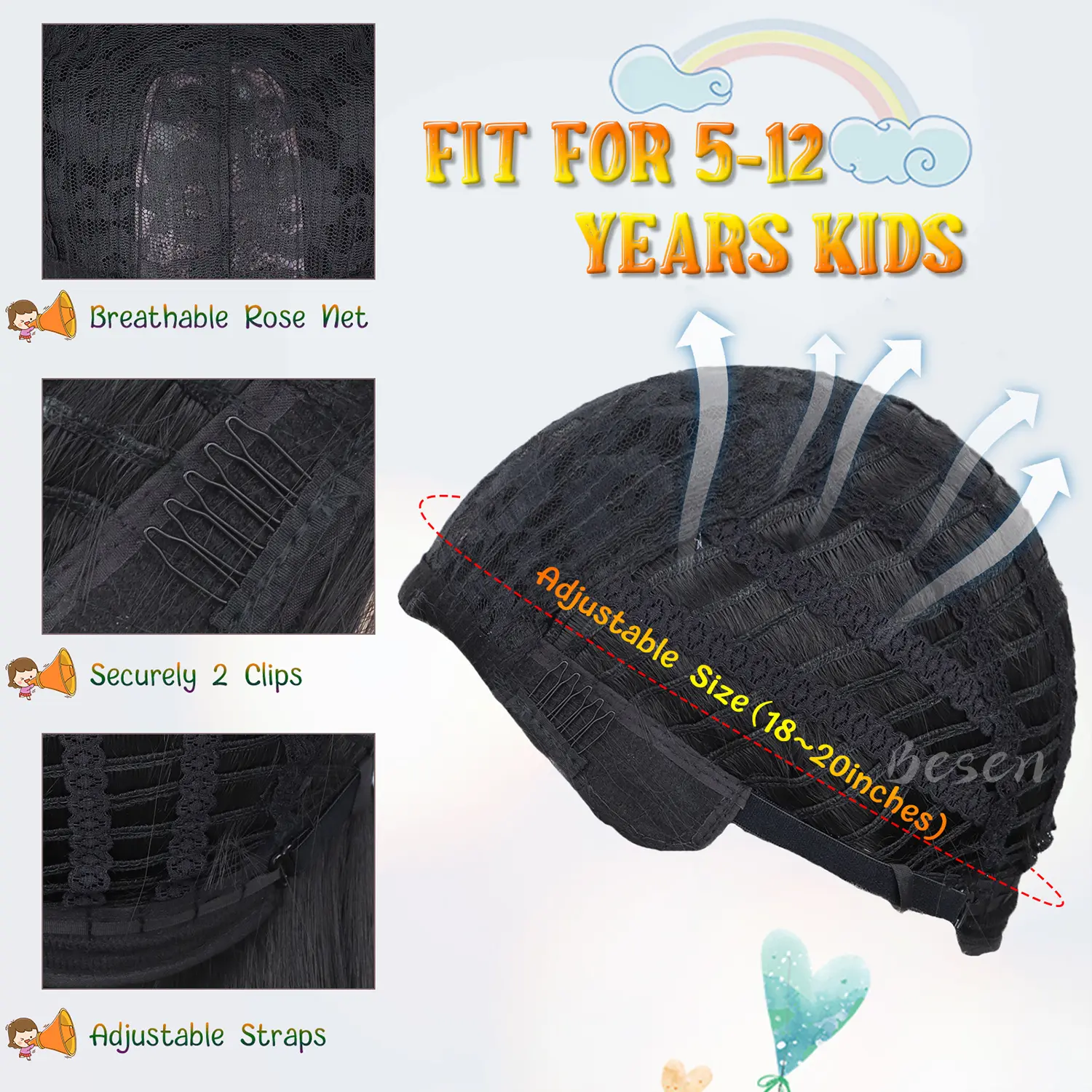 Synthetic Kids Wig Short Bob Wig with Bangs Short Straight Wig for Girls Child Wig Costume Cospaly Daily Party Use