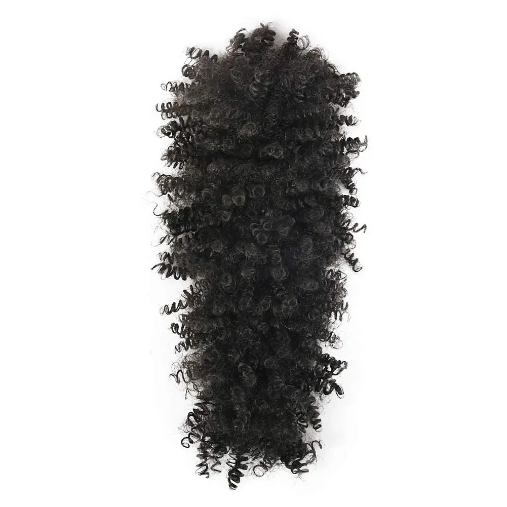 Synthetic Puff Afro Ponytail with Bangs Short Kinky Curly Ponytail Extension Mohawk Ponytail Wrap Updo Clip in Hair Extensions
