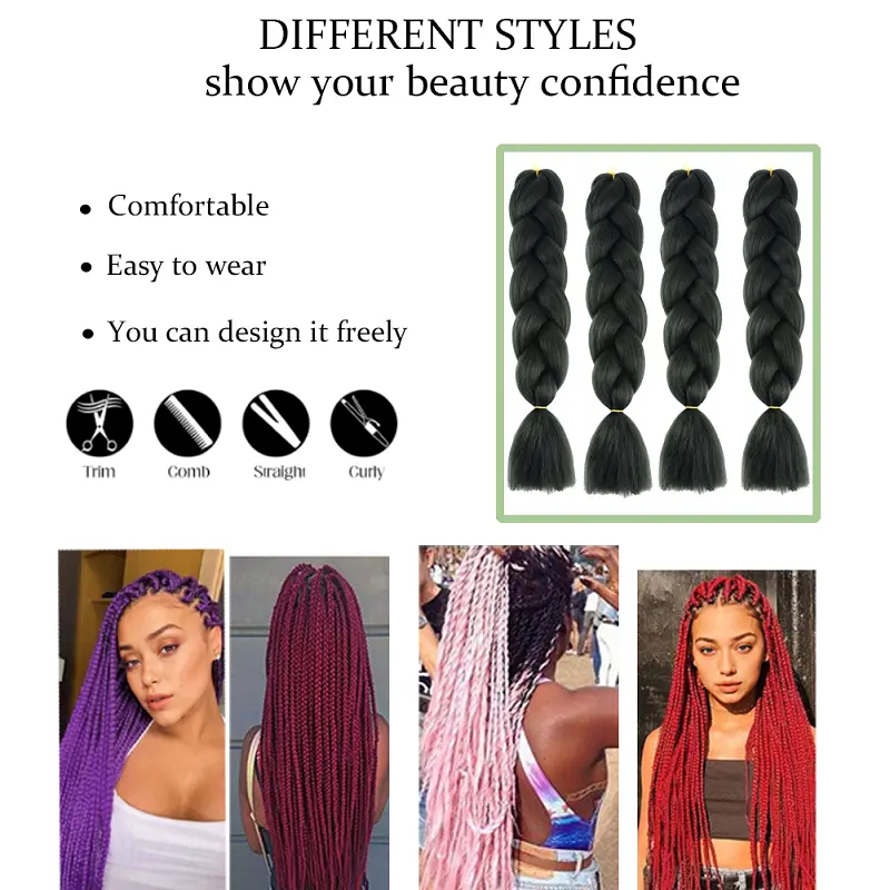 Synthetic Ombre Jumbo Braiding 24Inch Crochet Box Twist Braids Hair Accessories for Women Festive Styling