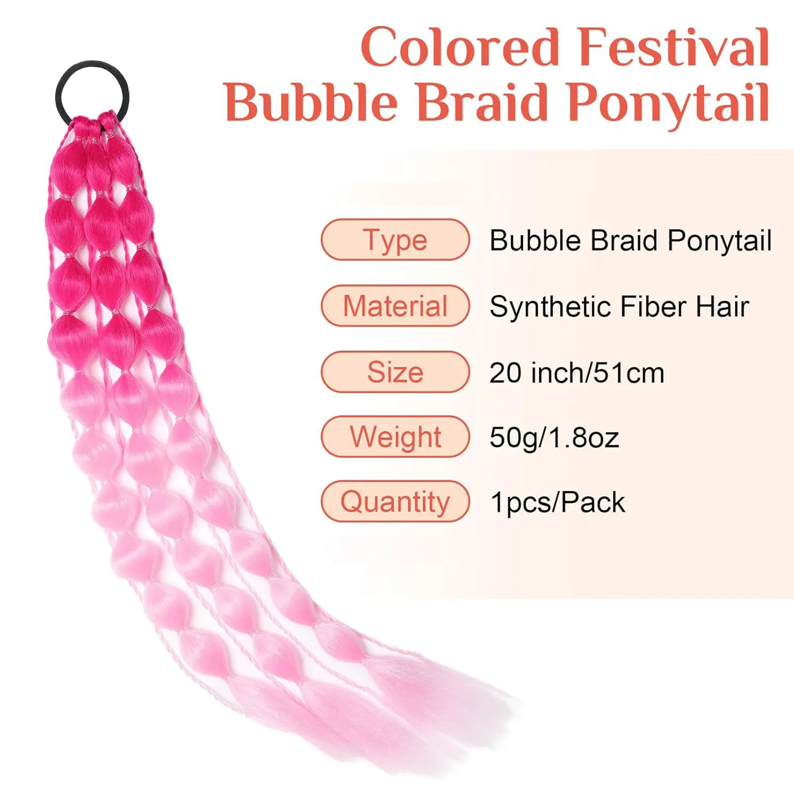 Synthetic 1Pcs Colored Hair Extensions for Kids Bubble Ponytail Extension with Hair Tie Ombre Crazy Hair Day Accessories