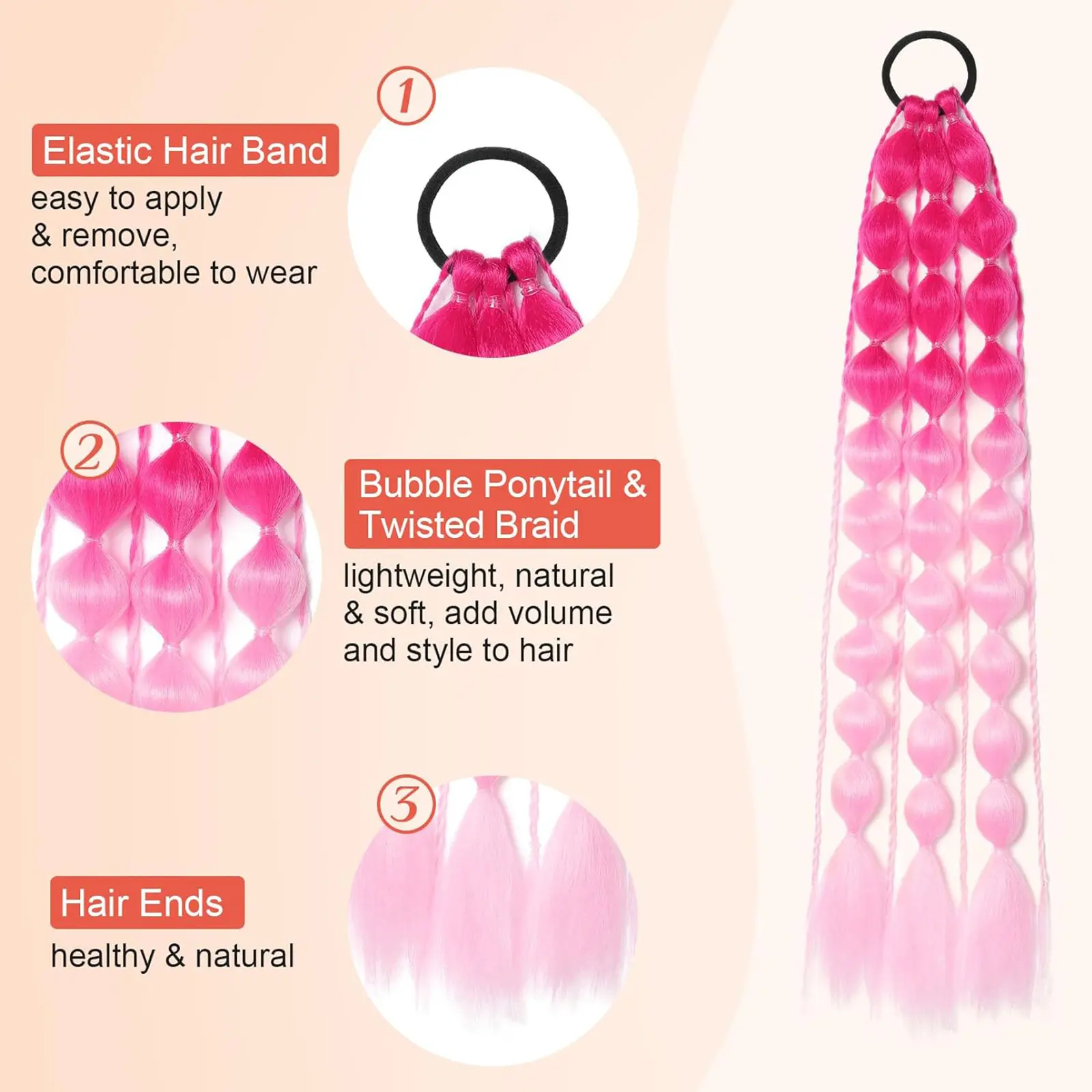 Synthetic 1Pcs Colored Hair Extensions for Kids Bubble Ponytail Extension with Hair Tie Ombre Crazy Hair Day Accessories