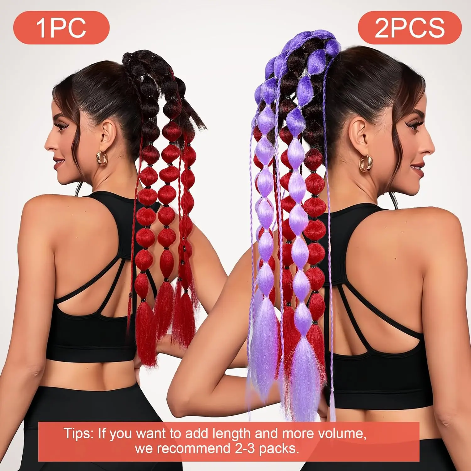 Synthetic 1Pcs Colored Hair Extensions for Kids Bubble Ponytail Extension with Hair Tie Ombre Crazy Hair Day Accessories
