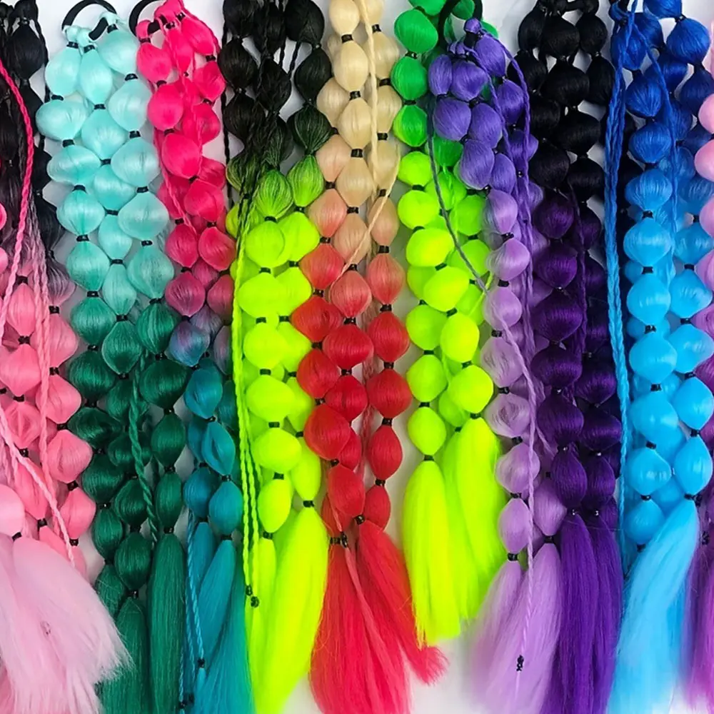 Synthetic 1Pcs Colored Hair Extensions for Kids Bubble Ponytail Extension with Hair Tie Ombre Crazy Hair Day Accessories
