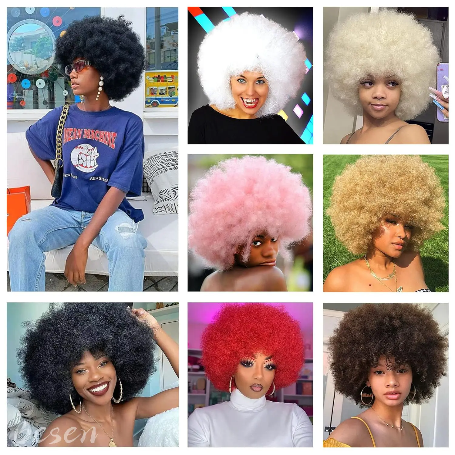 Synthetic Short Afro Wigs for Women Costume Cosplay Disco Fun Wigs Heat Resistant Bouncy Wigs Short Afro Kinky Curly Wigs
