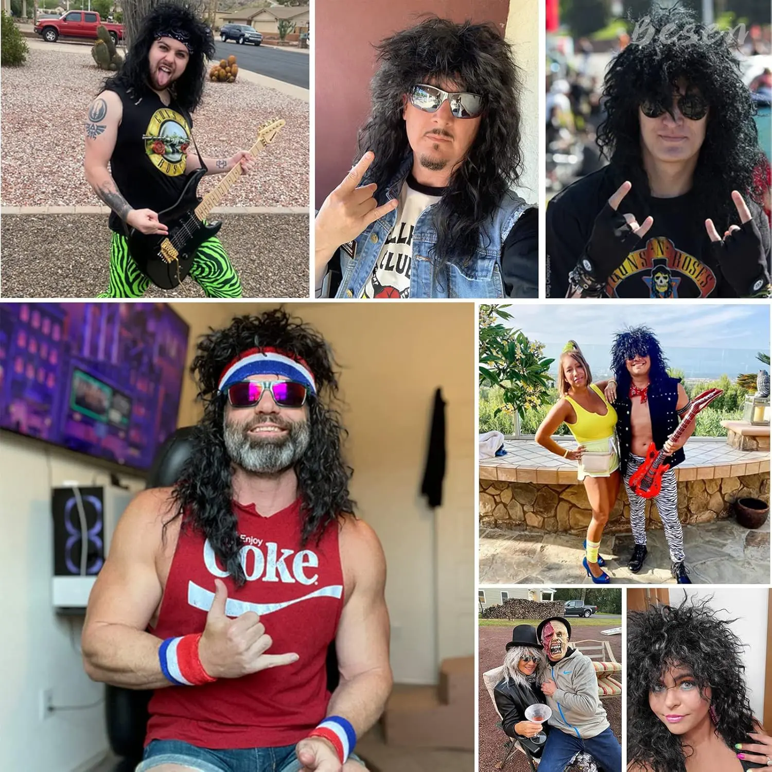 Synthetic Men’s 80s Wig Long Mullet Wigs Halloween Costume Male Wig Punk Heavy Metal Rocker Wig  for Daily Party Cosplay Wear