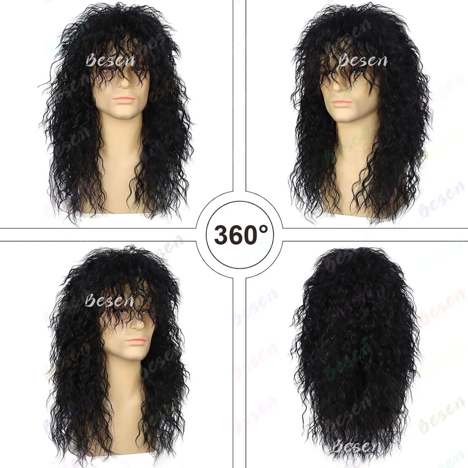 Synthetic Men’s 80s Wig Long Mullet Wigs Halloween Costume Male Wig Punk Heavy Metal Rocker Wig  for Daily Party Cosplay Wear