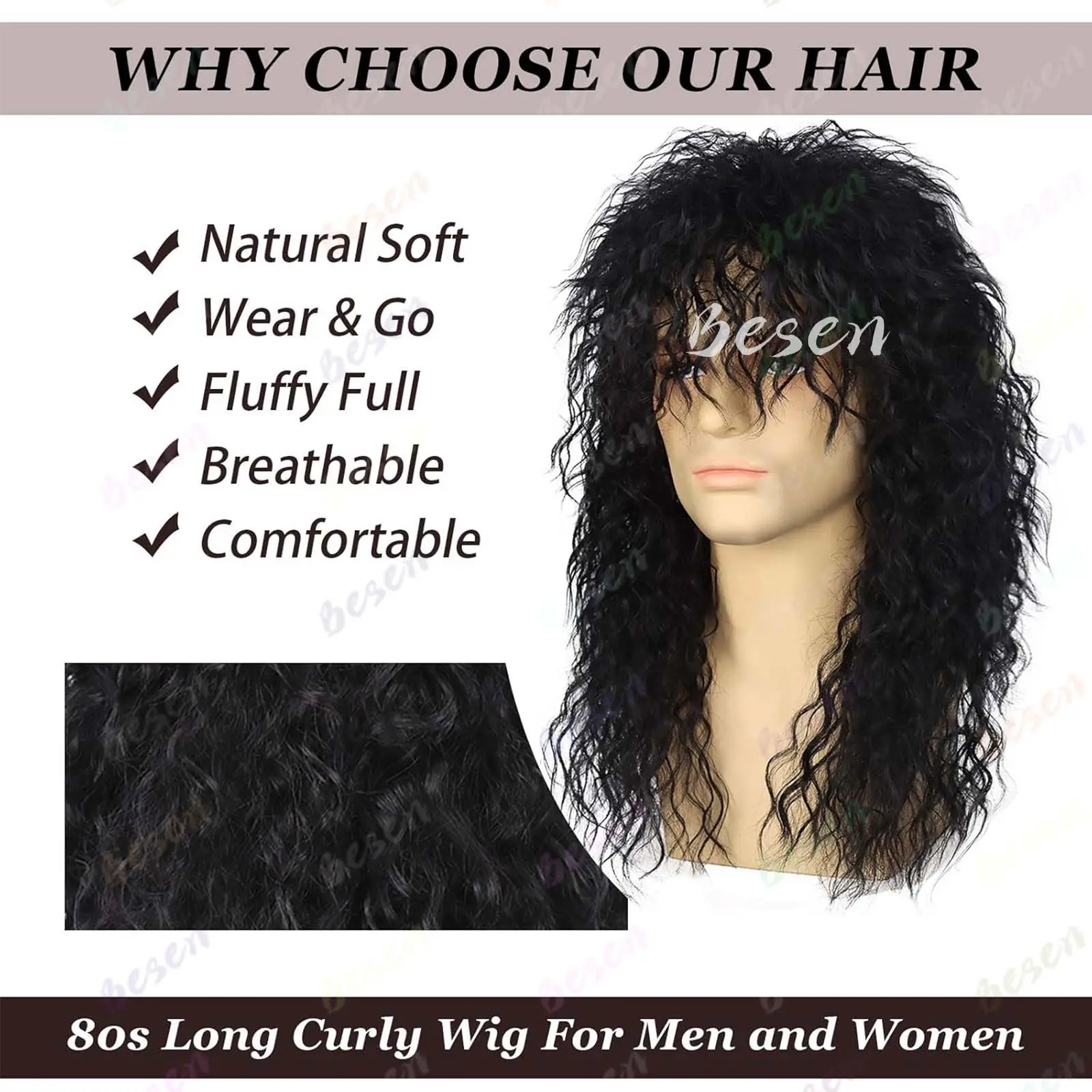 Synthetic Men’s 80s Wig Long Mullet Wigs Halloween Costume Male Wig Punk Heavy Metal Rocker Wig  for Daily Party Cosplay Wear