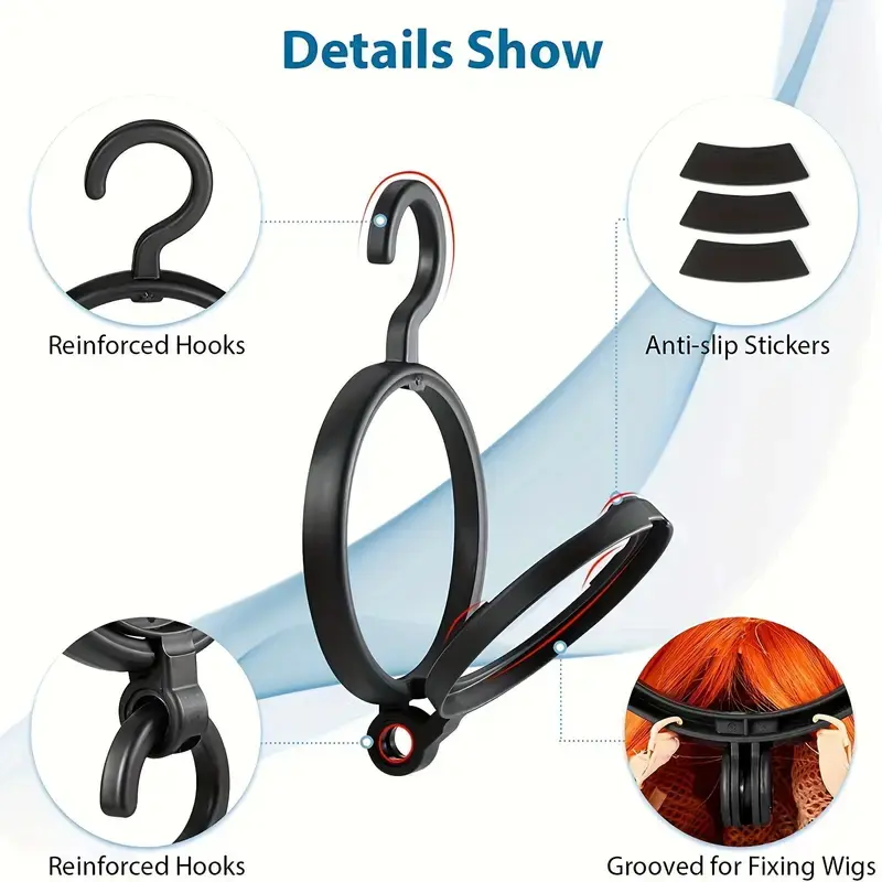 Hanging Wig Stand Wig Hanger Foldable Wig Holder Portable Collapsible Wig Rack for Multiple Wigs Hats Storage Display