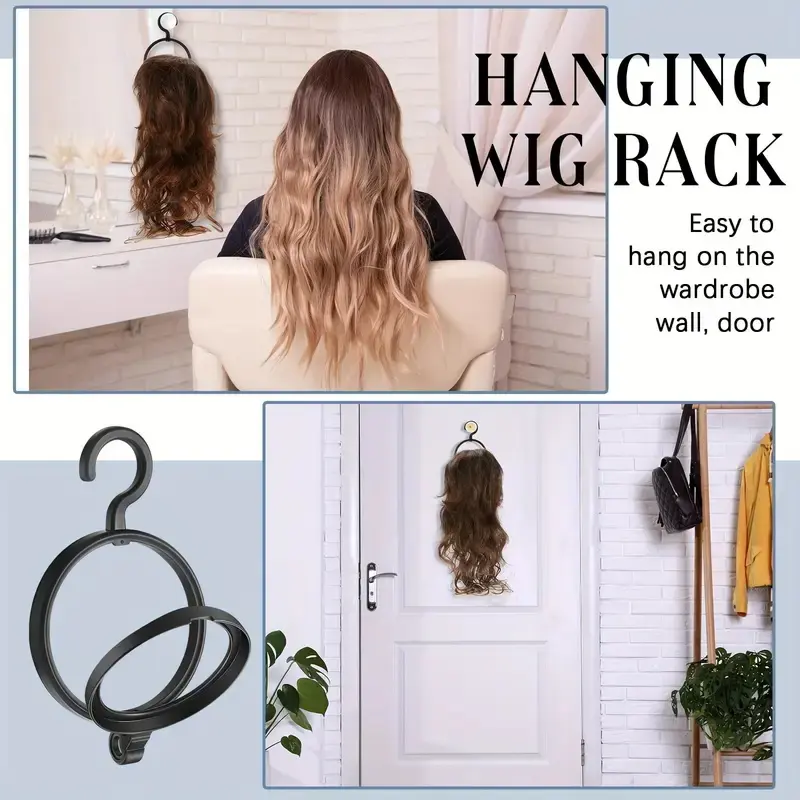 Hanging Wig Stand Wig Hanger Foldable Wig Holder Portable Collapsible Wig Rack for Multiple Wigs Hats Storage Display