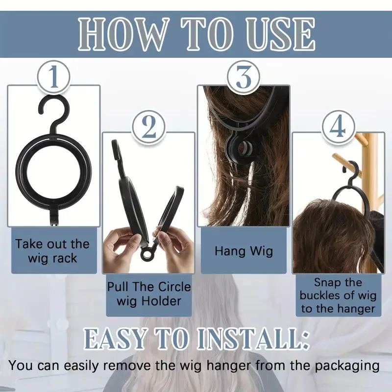 Hanging Wig Stand Wig Hanger Foldable Wig Holder Portable Collapsible Wig Rack for Multiple Wigs Hats Storage Display