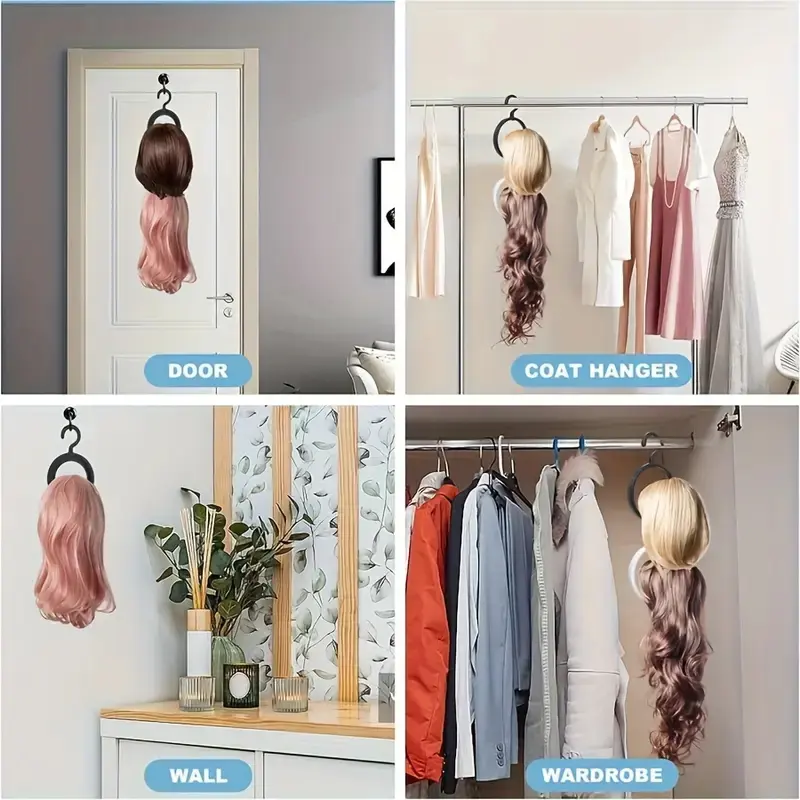Hanging Wig Stand Wig Hanger Foldable Wig Holder Portable Collapsible Wig Rack for Multiple Wigs Hats Storage Display
