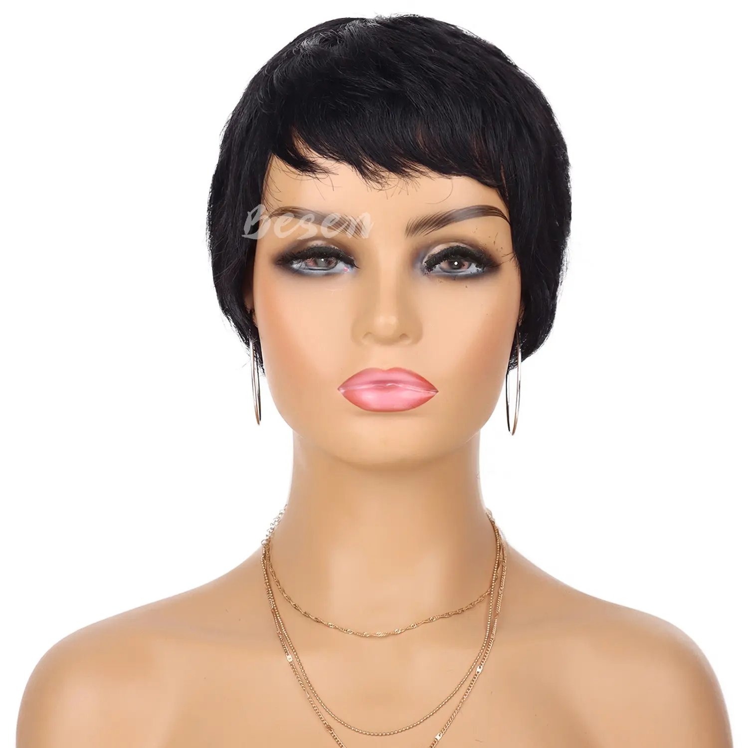 Synthetic Short Pixie Cut Wig for Black Women Pixie Cut Wavy Wig Natural Straight Pixie Haircut Wig with Bangs Party Daily Wear
