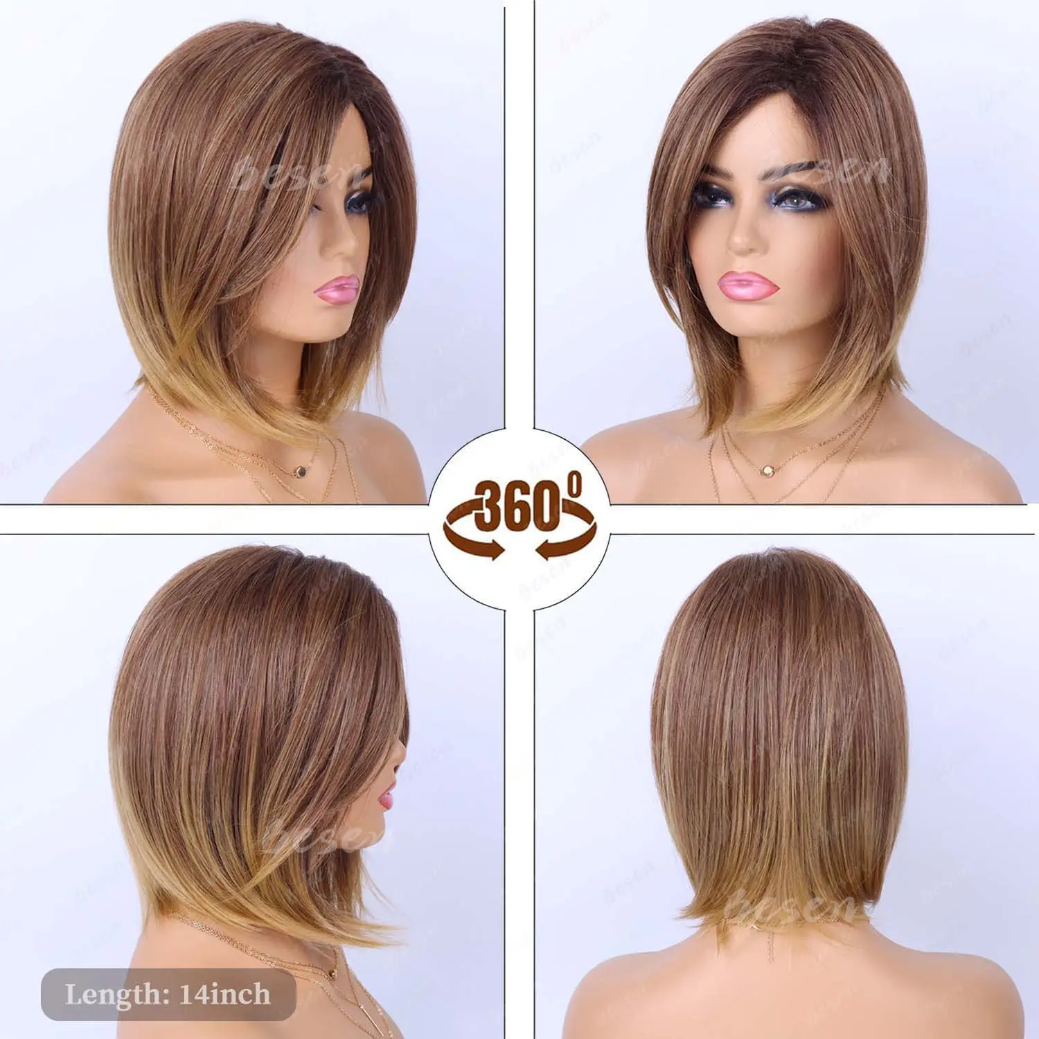 Synthetic Short Layered Wigs for Women Hair Bob Wig with Bangs Straight Heat Resistant Wig for Daily Party Use,Multi-colored Wig