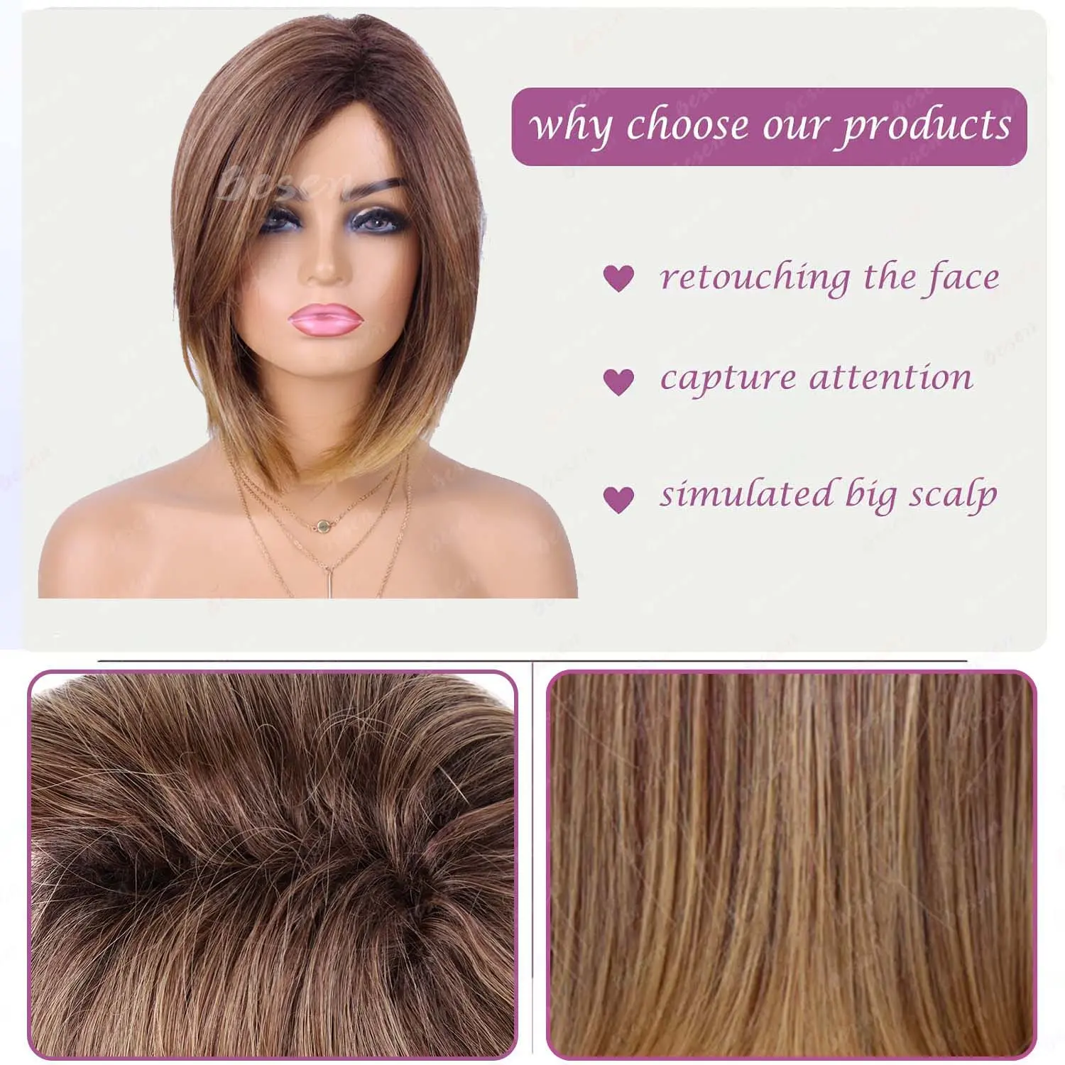Synthetic Short Layered Wigs for Women Hair Bob Wig with Bangs Straight Heat Resistant Wig for Daily Party Use,Multi-colored Wig