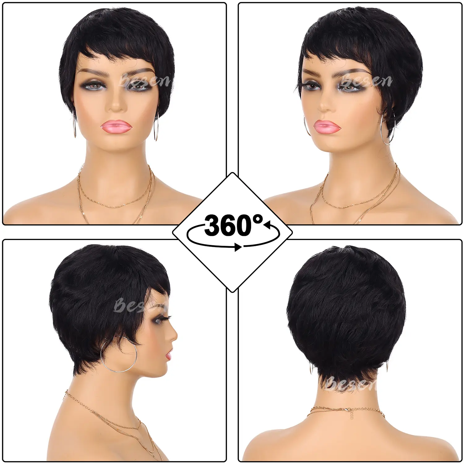 Synthetic Short Pixie Cut Wig for Black Women Pixie Cut Wavy Wig Natural Straight Pixie Haircut Wig with Bangs Party Daily Wear