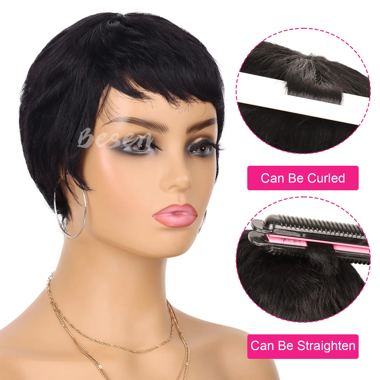 Synthetic Short Pixie Cut Wig for Black Women Pixie Cut Wavy Wig Natural Straight Pixie Haircut Wig with Bangs Party Daily Wear