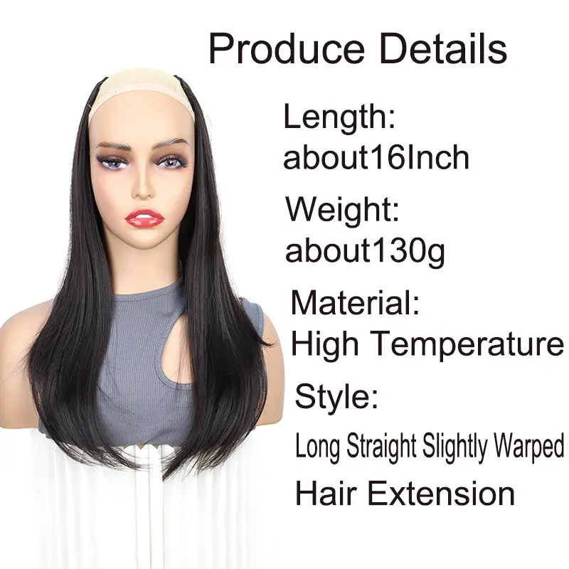 16Inch Synthetic V-shaped Long Straight Layered Hair Extension Black Brown Fluffy Top Increase Hair Volume Hairpiece for Women