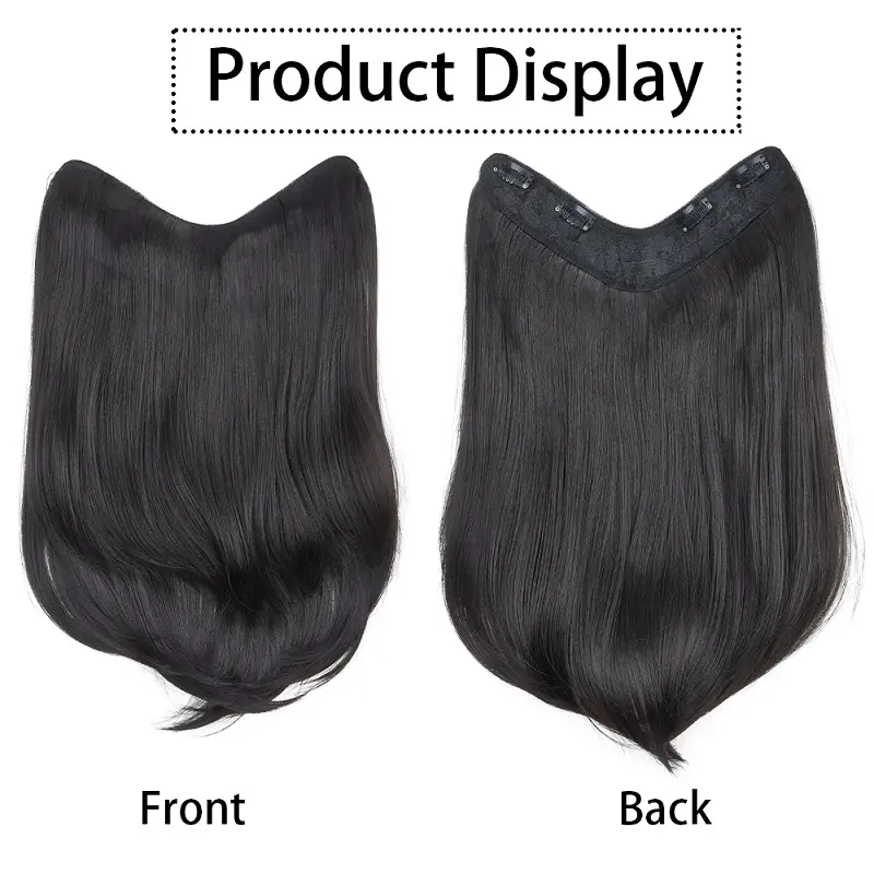 16Inch Synthetic V-shaped Long Straight Layered Hair Extension Black Brown Fluffy Top Increase Hair Volume Hairpiece for Women