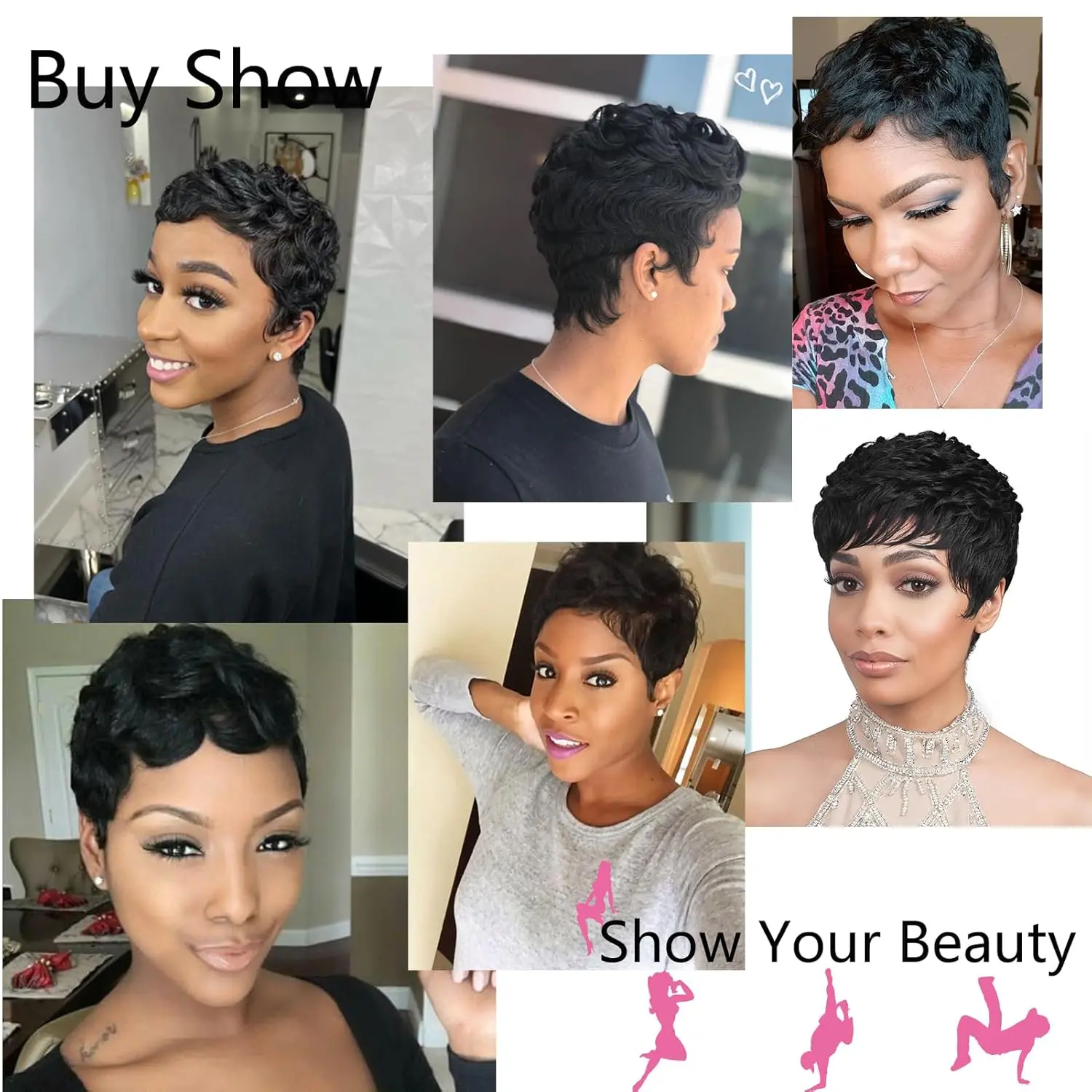 Synthetic Short Pixie Cut Wig for Black Women Pixie Cut Wavy Wig Natural Straight Pixie Haircut Wig with Bangs Party Daily Wear