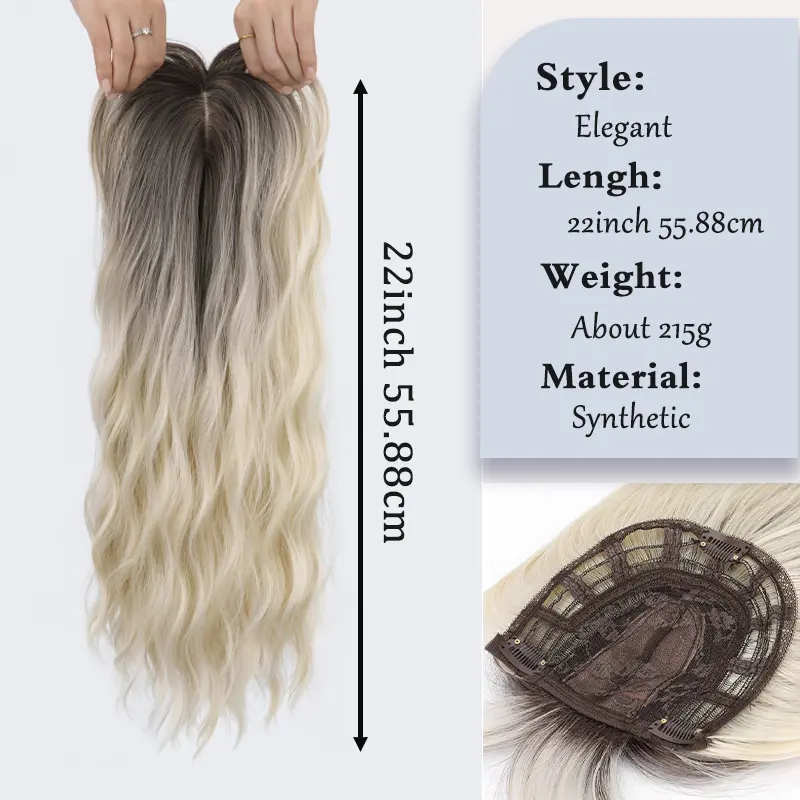 Synthetic Long Wave Hair Topper for Women 22Inch Long Curly Hairpiece With Side Bangs 360° 3D Toppers For Thinning Hair
